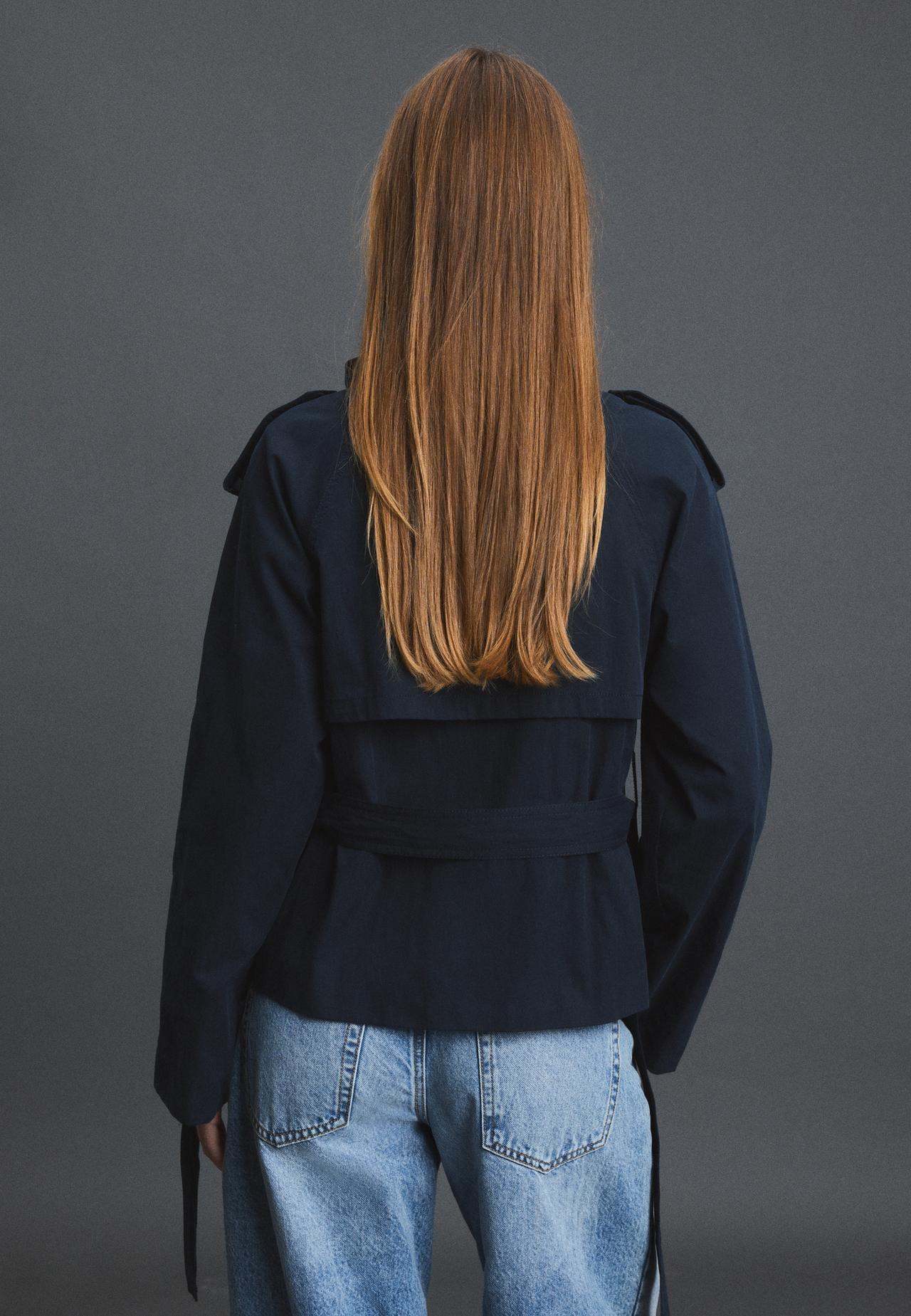 High neck trench coat with belt — Dark blue