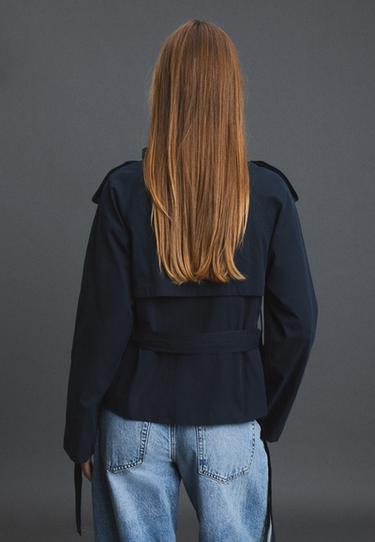 High neck trench coat with belt — Dark blue 5