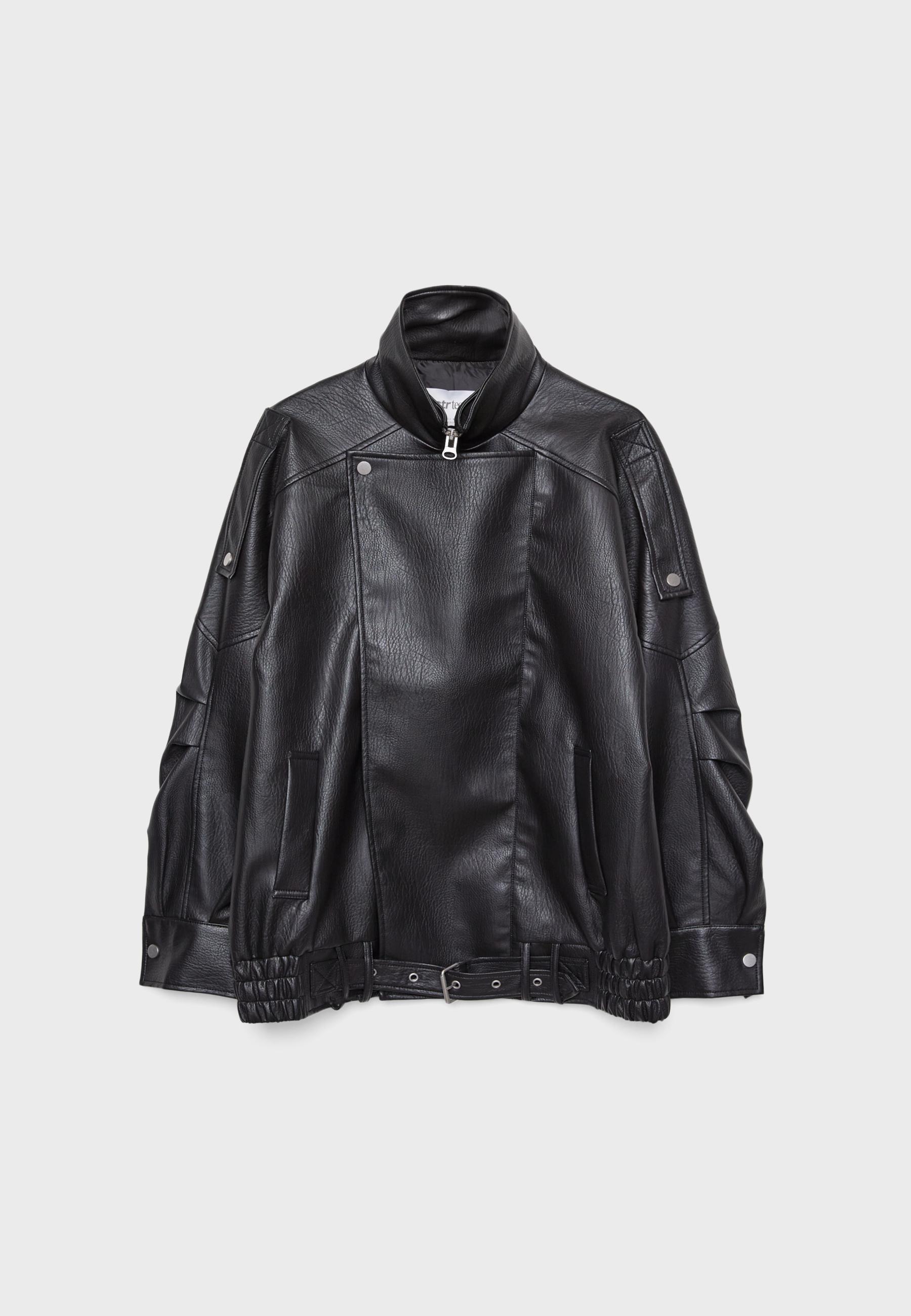 Oversize faux leather lapel jacket - Women's fashion