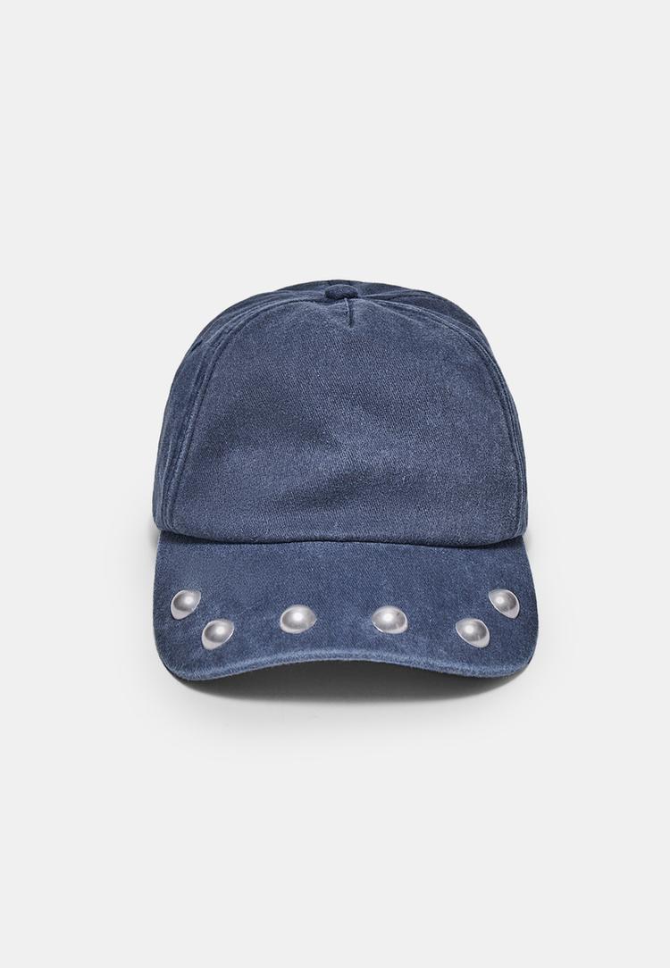 Stradivarius Ξεβαμμένο Καπέλο Τζόκεϊ Με Τρουκς Μπλε Os