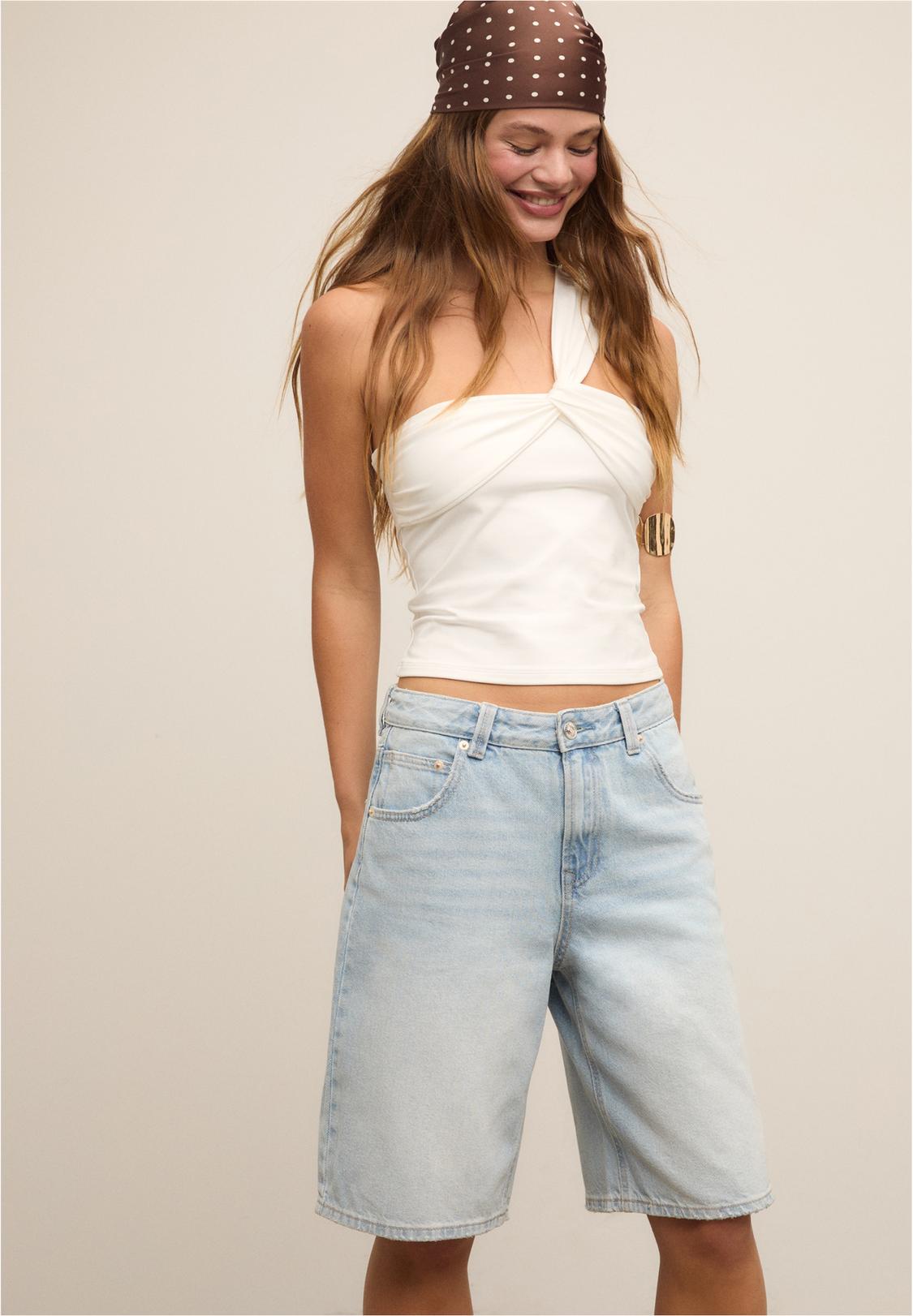 Stradivarius Pantalones Cortos Vaqueros Chica Mom Fit Pantalones