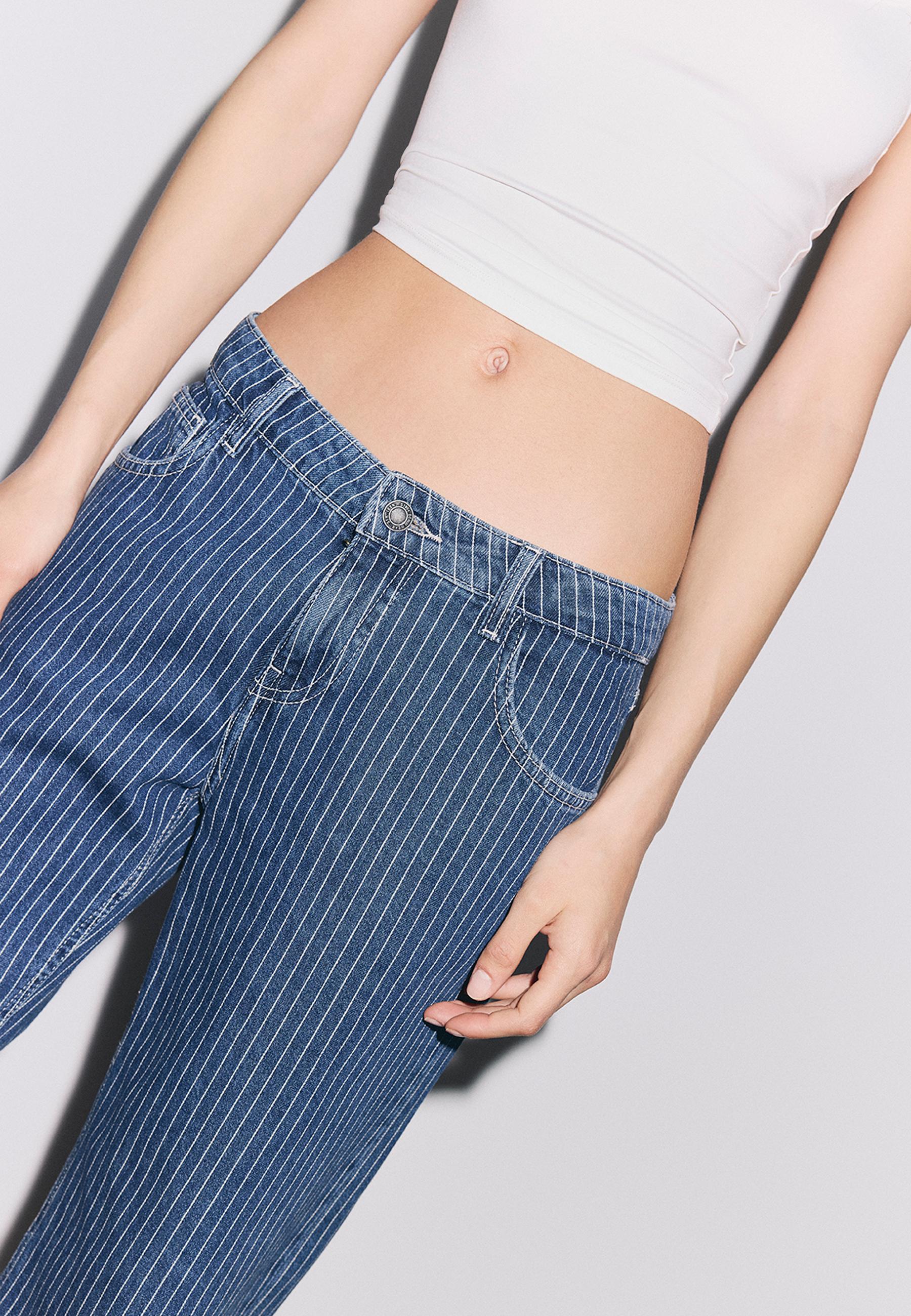 Mid-waist striped baggy jeans — MEDIUM LIGHT BLUE DENIM