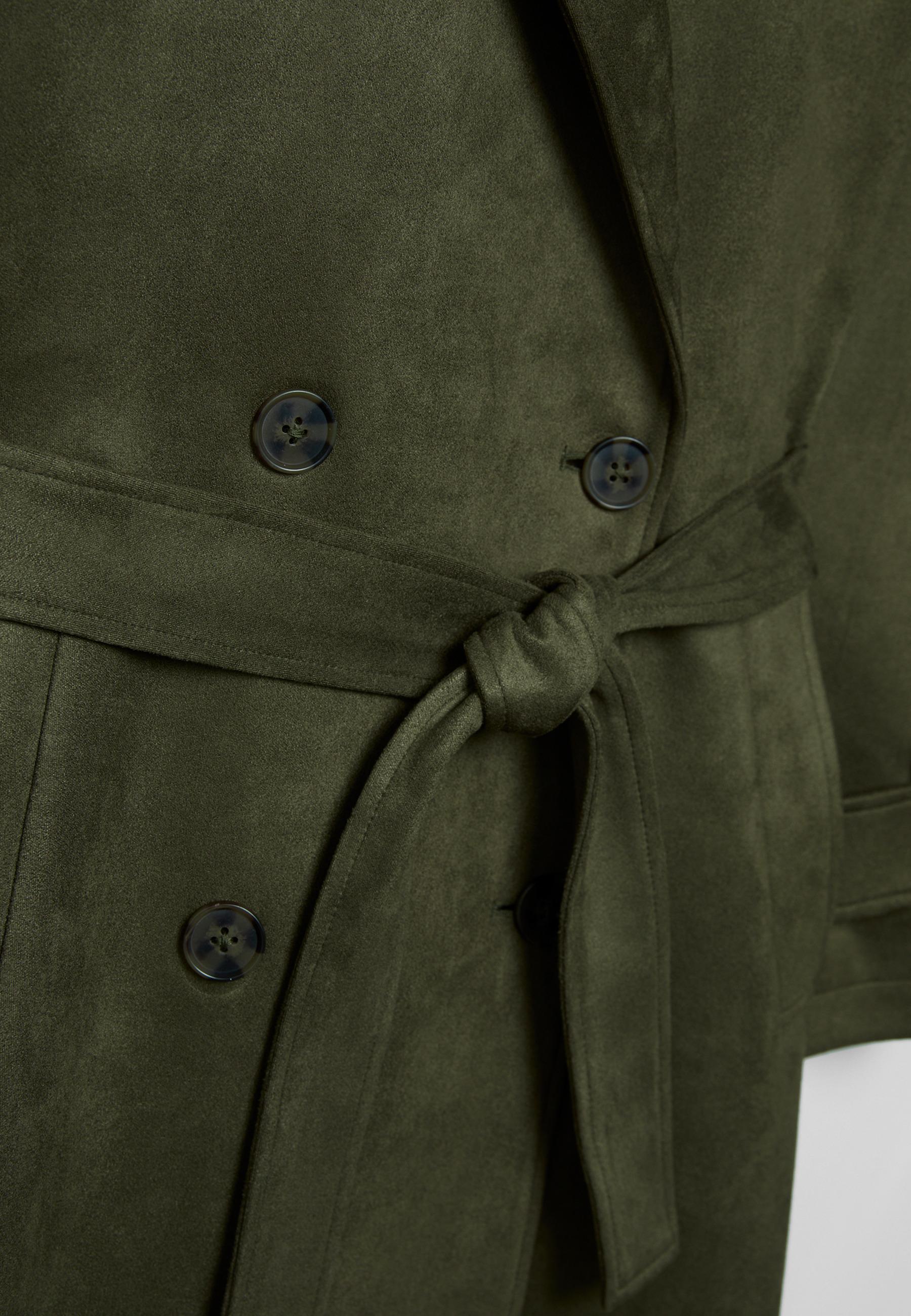 Long faux suede trench coat — Olive green
