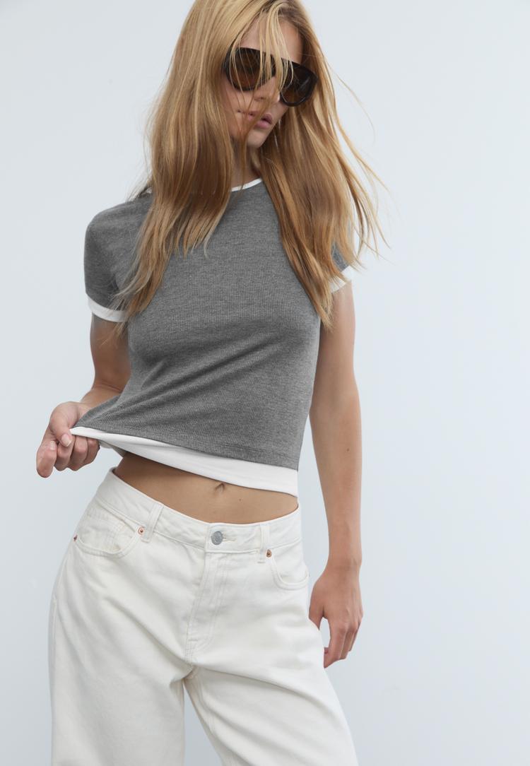 t shirt met dubbel contrast