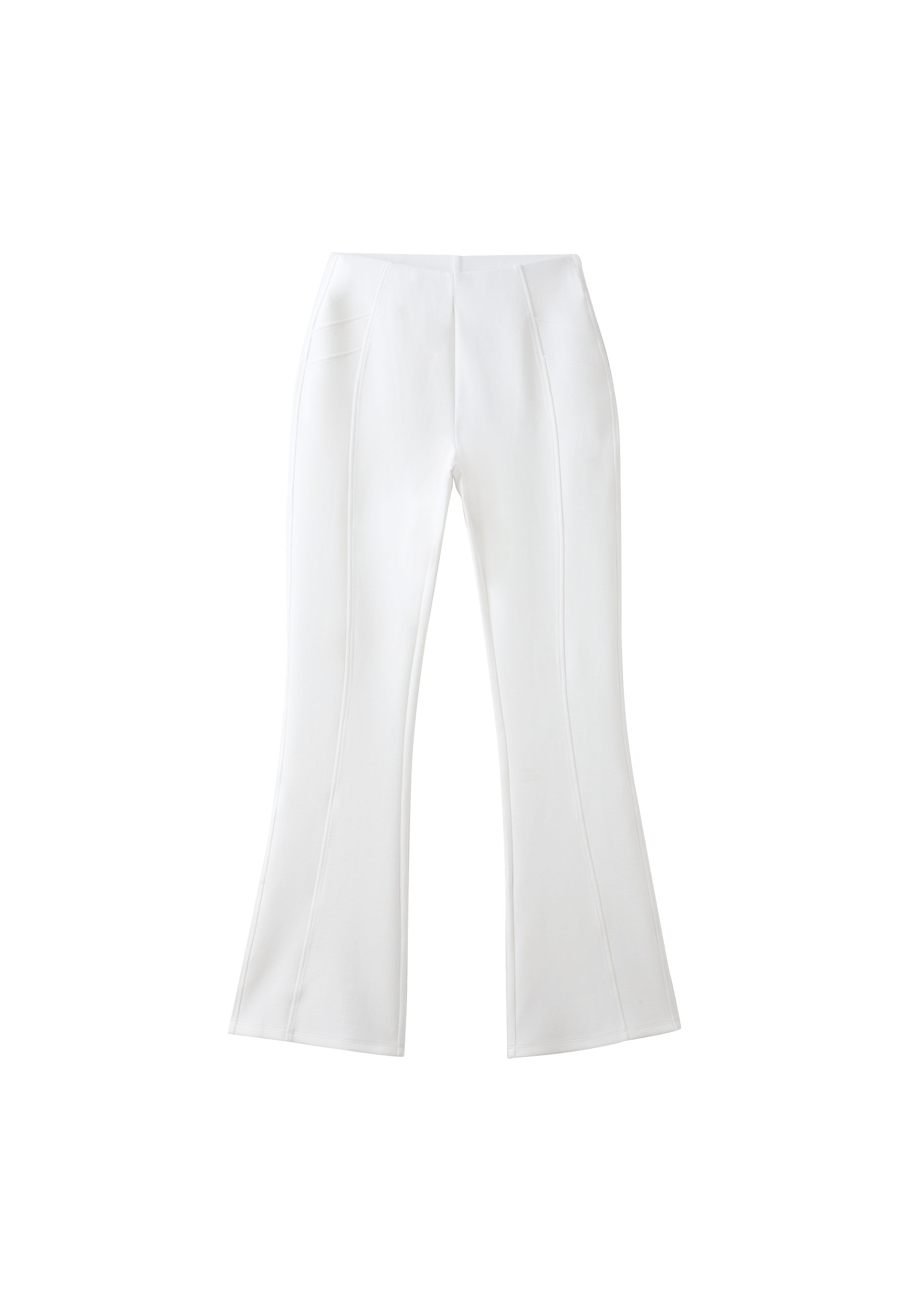 Cotton blend bell bottom leggings with seam detail — Ecru