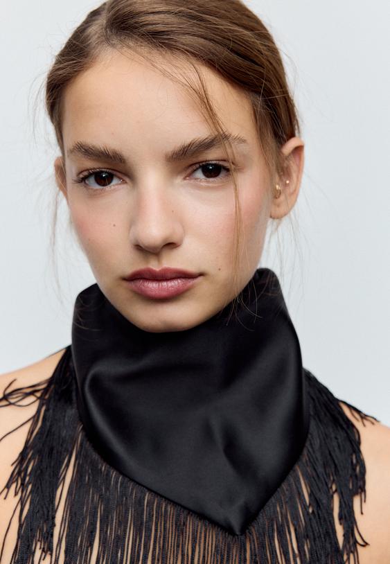 Stradivarius Fringed Sarong Scarf Black Os