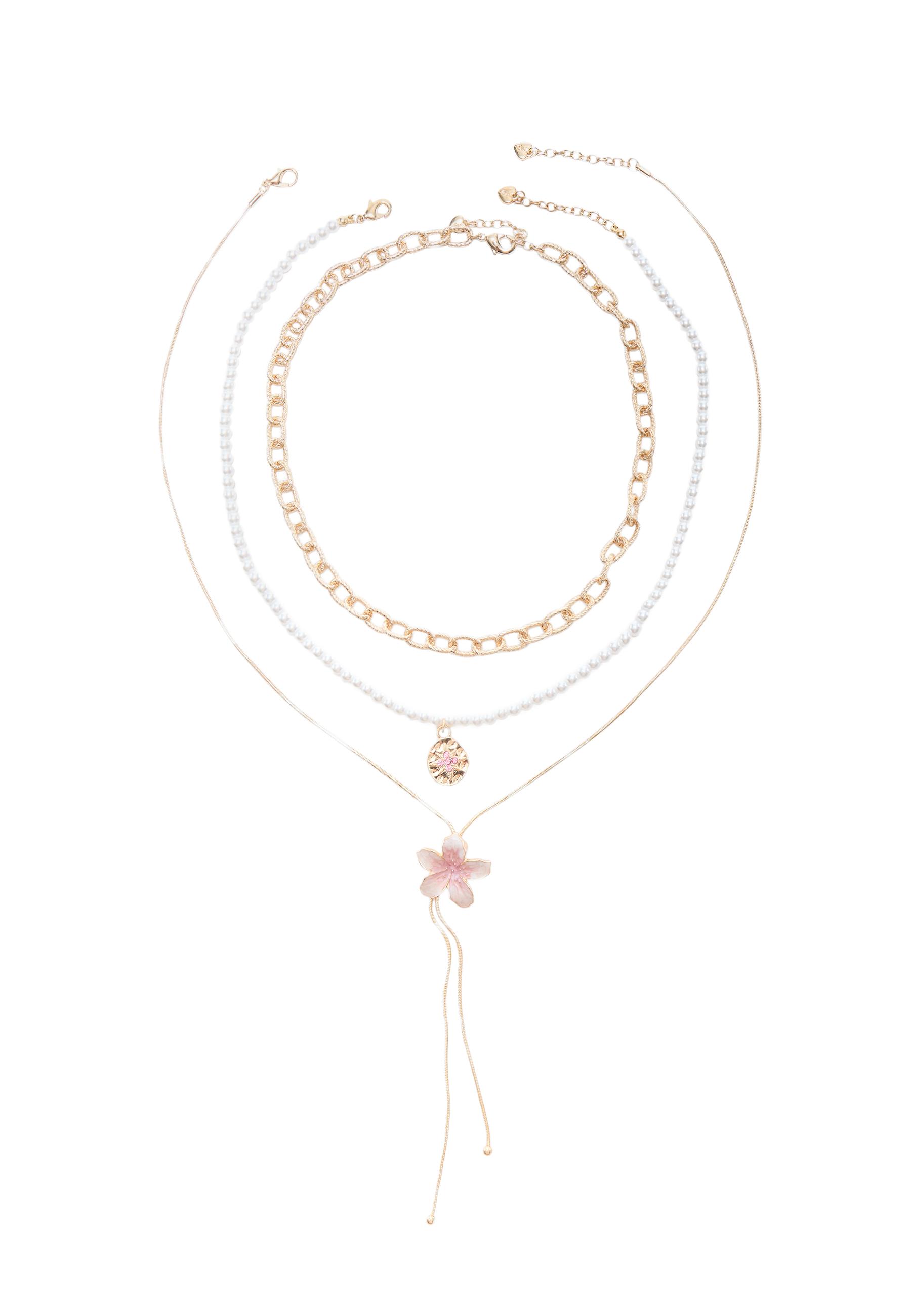 Set of 3 enamel flower necklaces — Gold