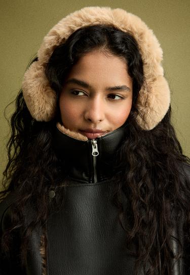 Faux fur earmuffs — Stone 2