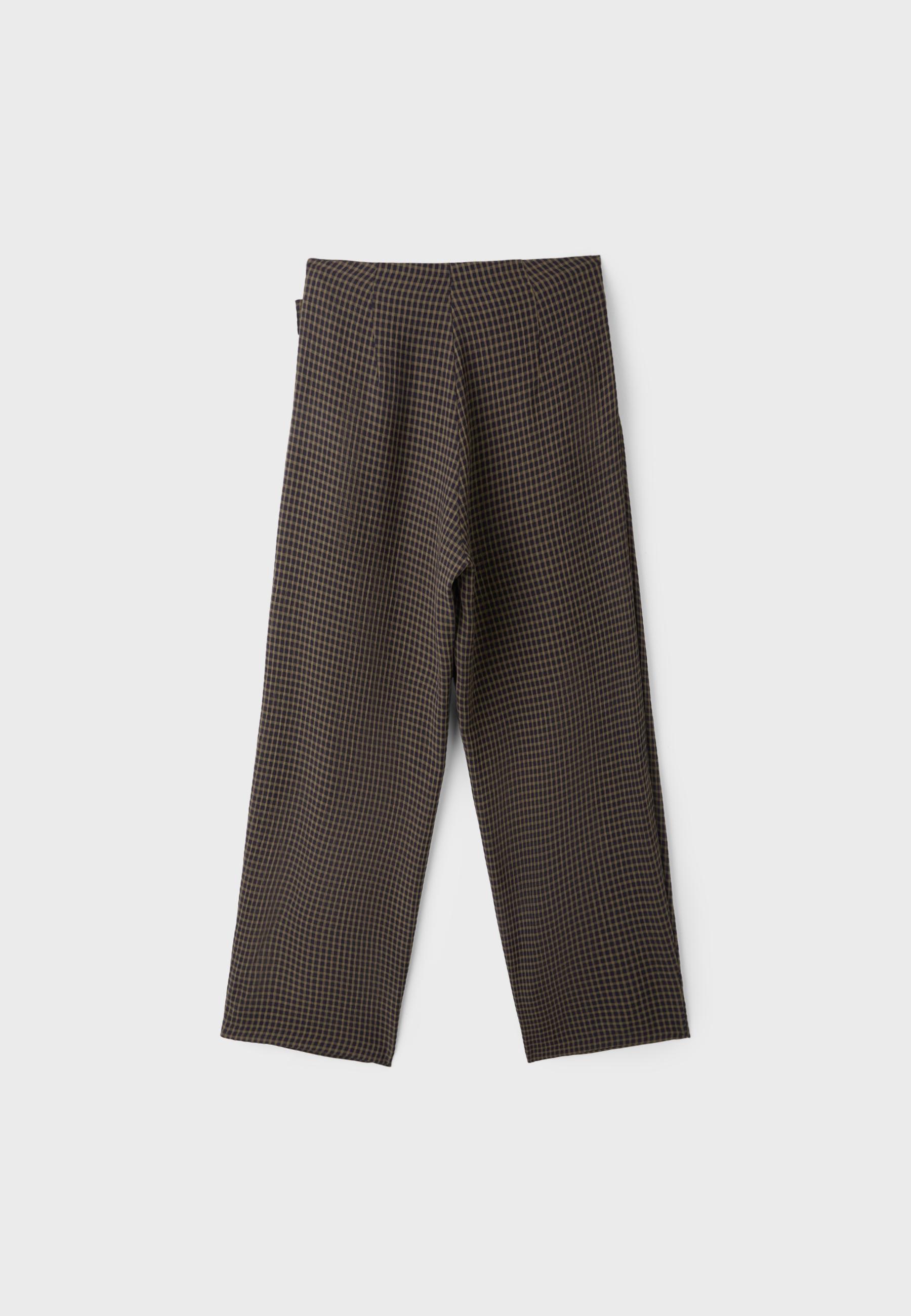 Flowing check trousers with buckle — Khaki