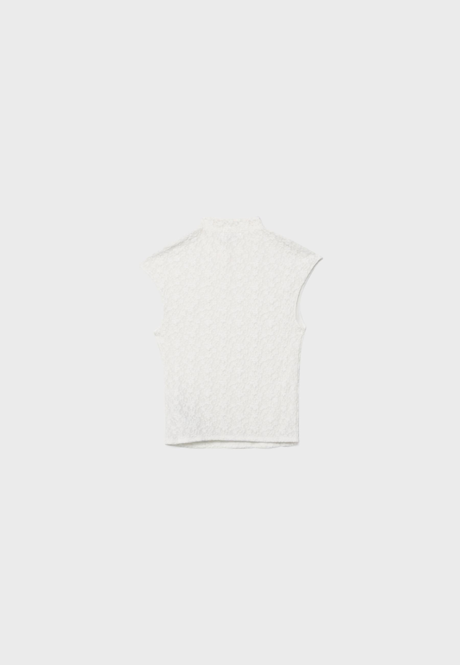 Lace stand collar top — Ecru