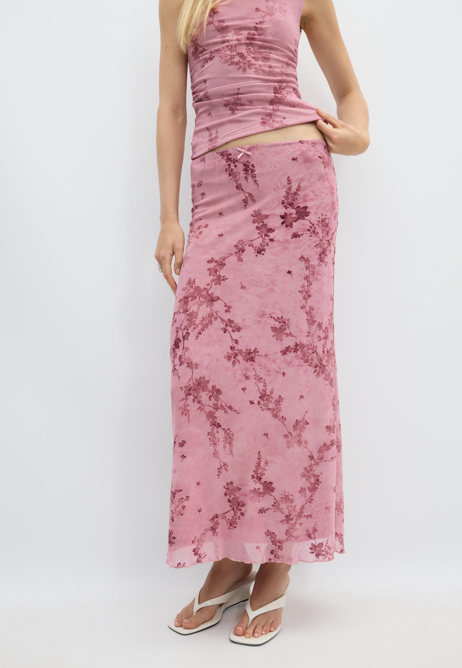 Straight tulle midi skirt — Salmon pink