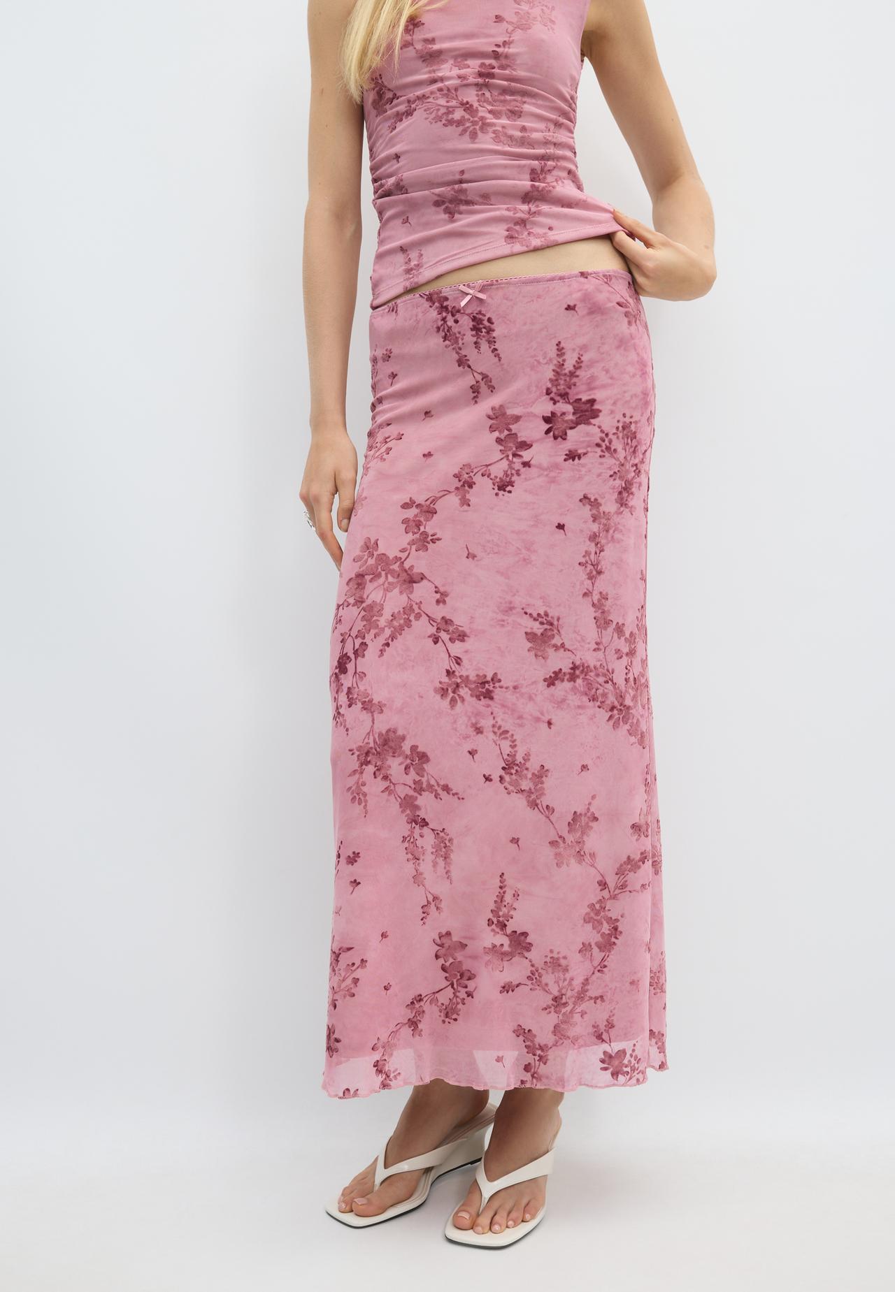 Straight tulle midi skirt — Salmon pink