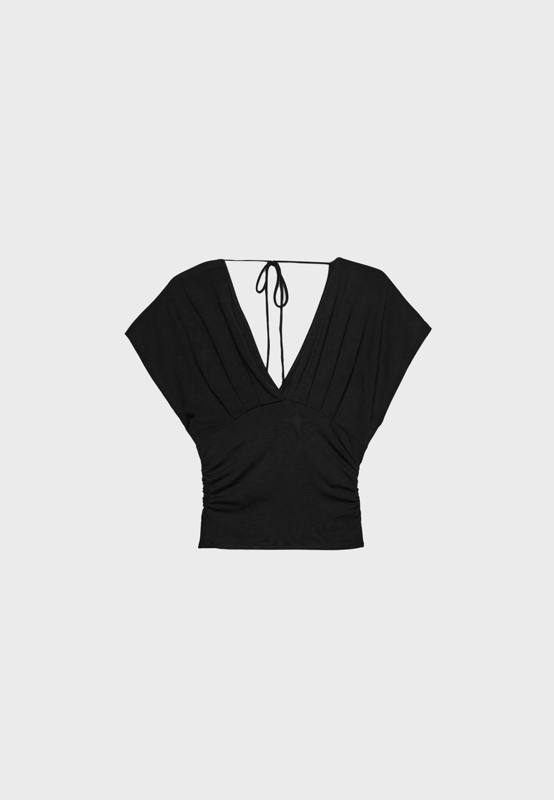 V-neck top with sash — Black