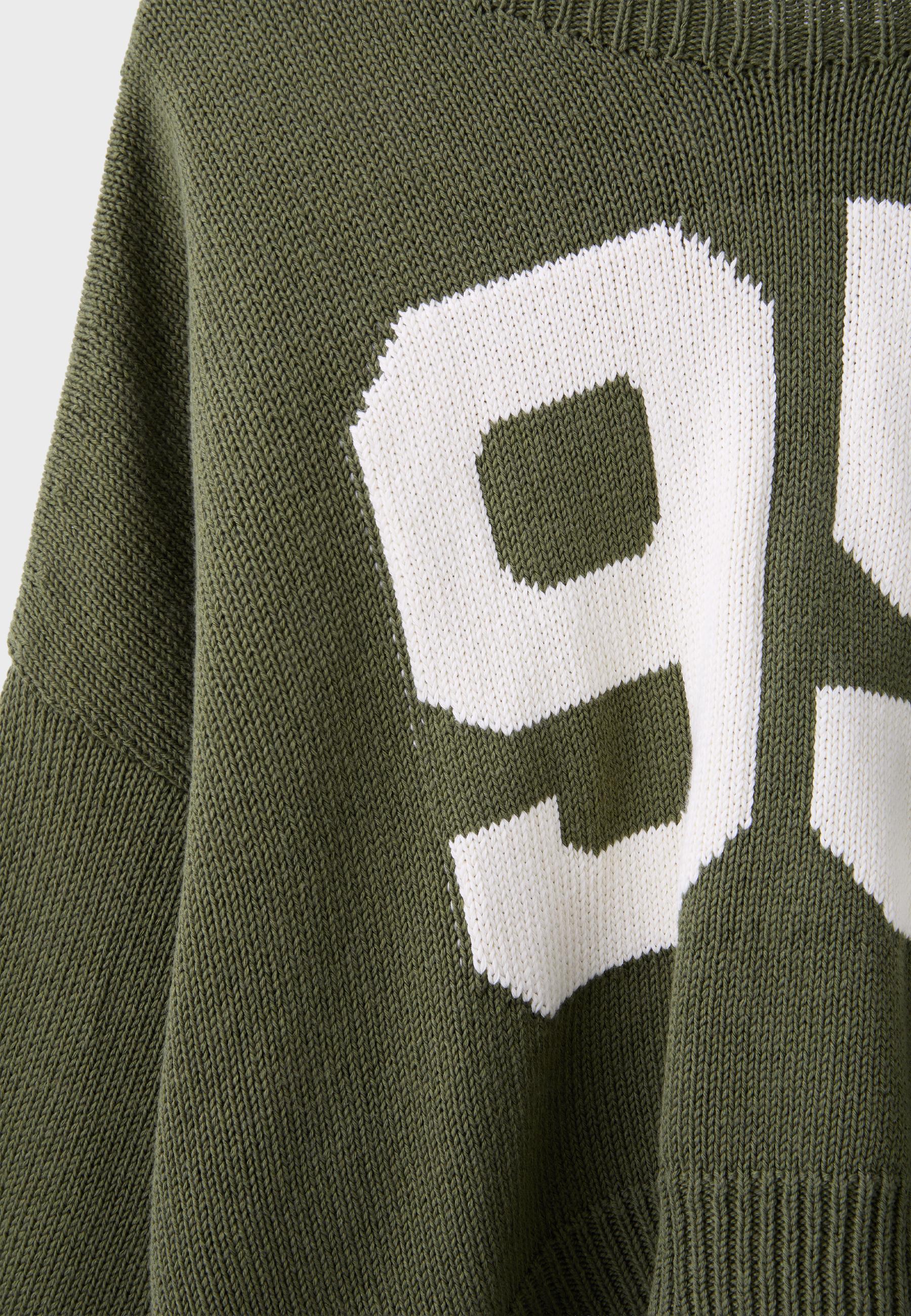 Number cropped knit jumper — Khaki