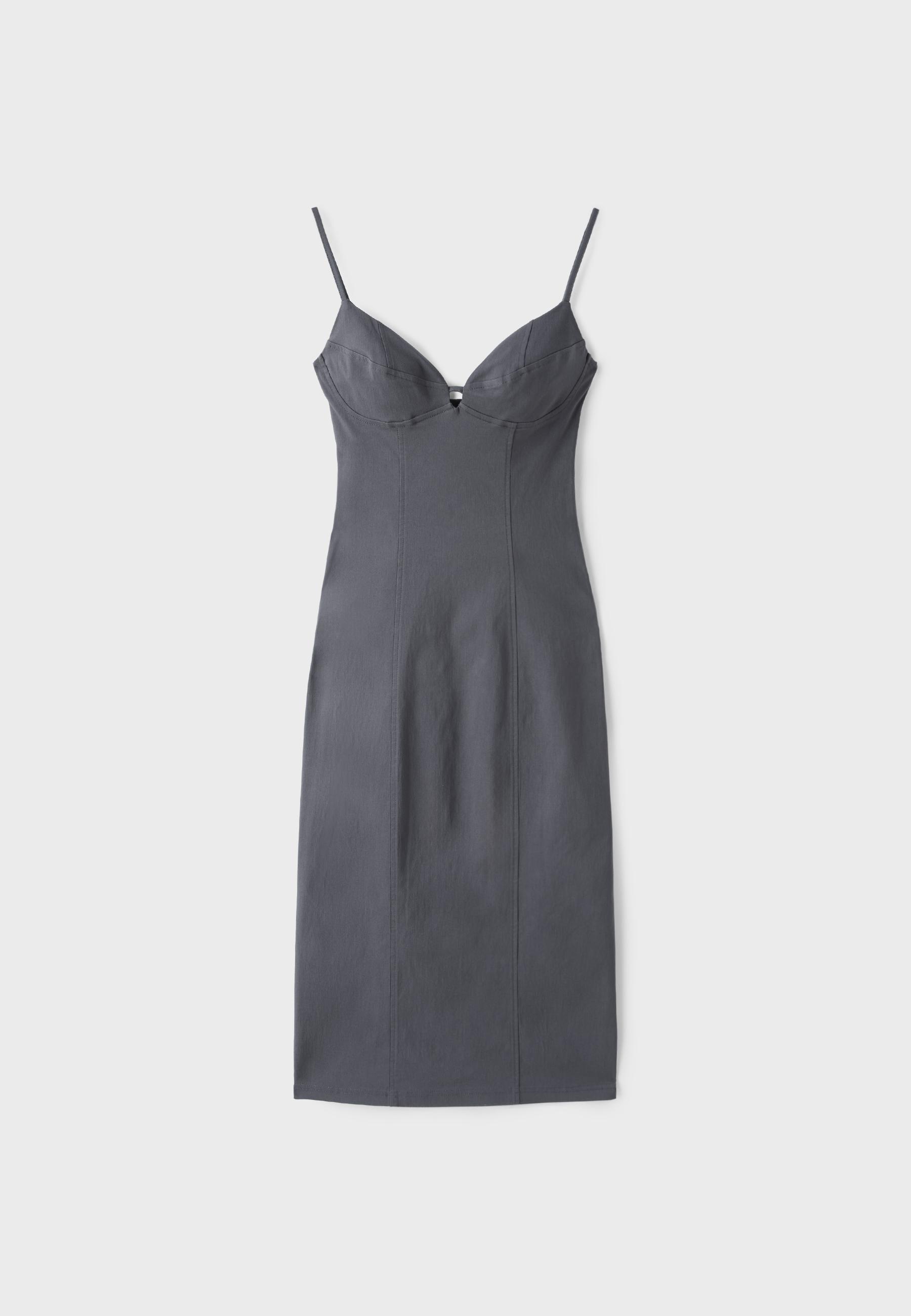 Bengaline midi dress with straps — Dark grey