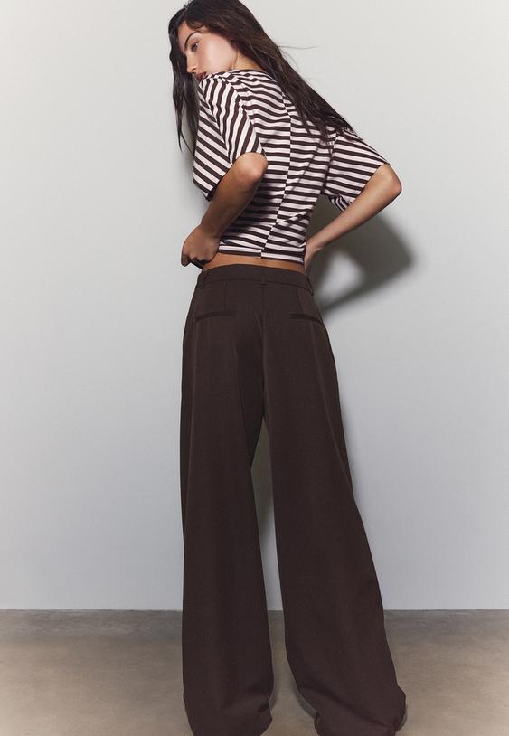 Stradivarius Wide-Leg Tailored Trousers With Darts Brown 8