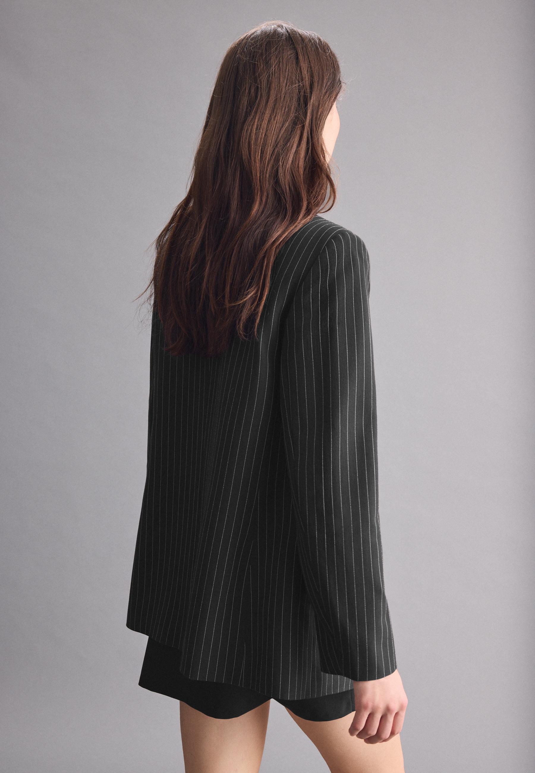 Straight striped button blazer — Black