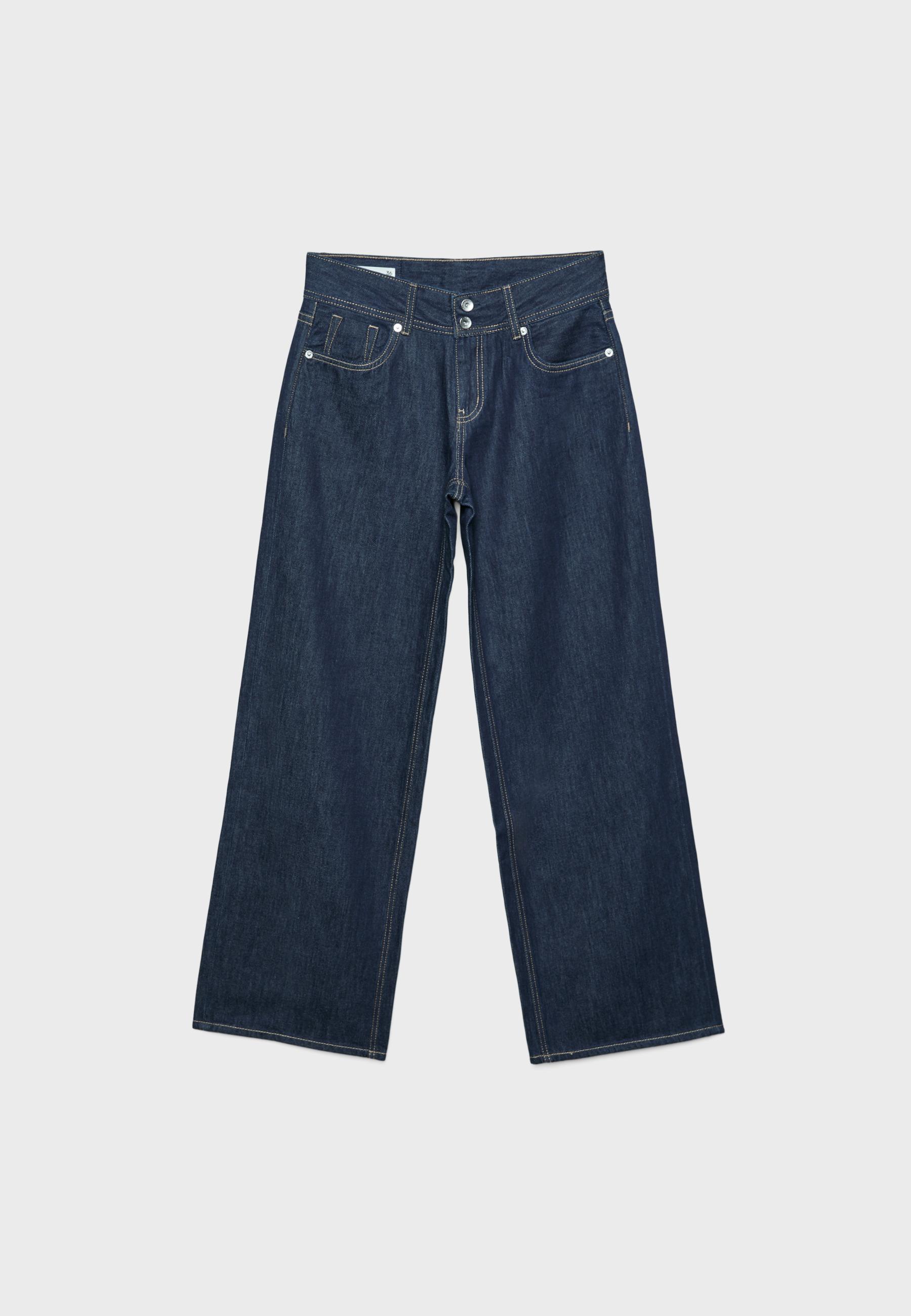 Low-waist double-button jeans — RINSE BLUE DENIM