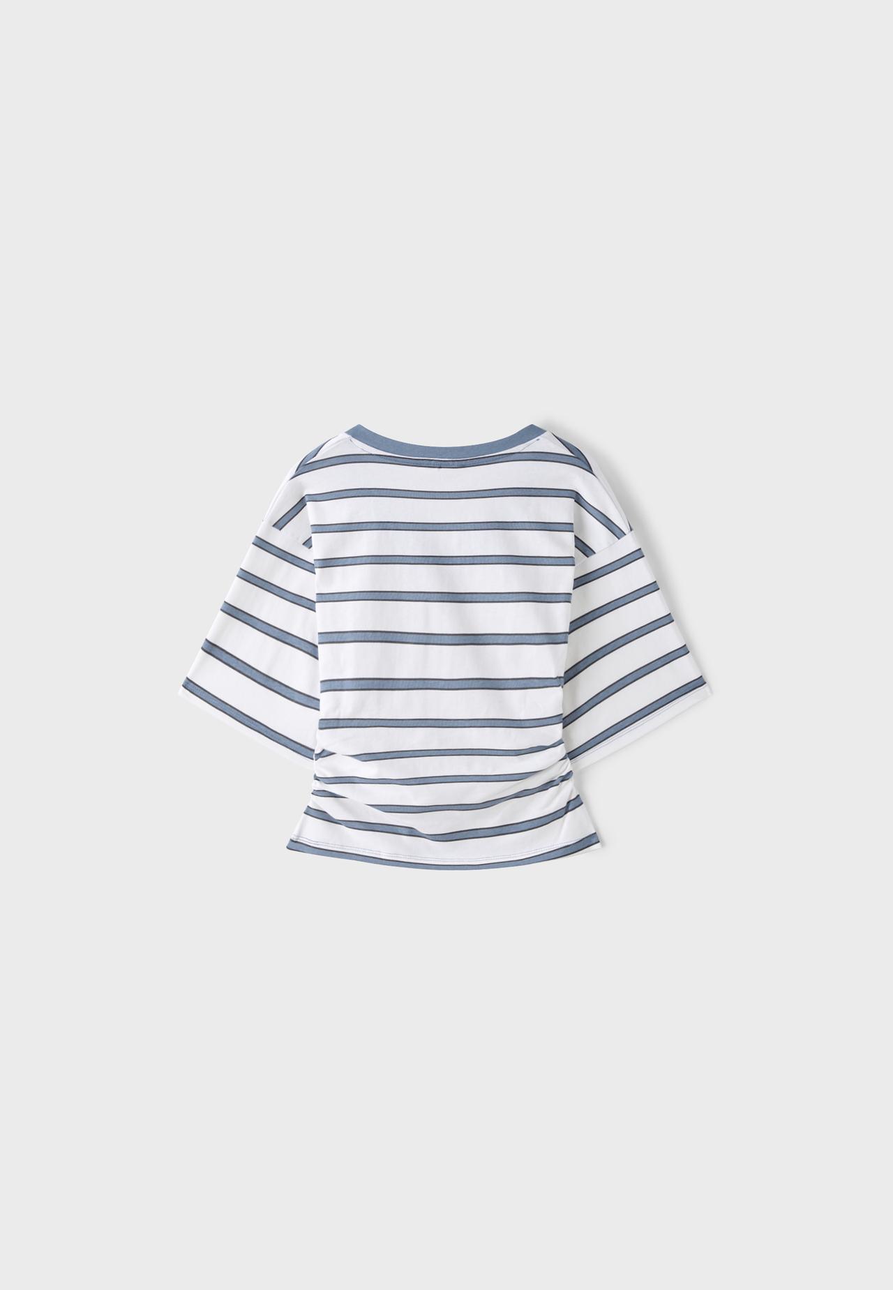 Striped V-neck kimono sleeve T-shirt — Sky blue