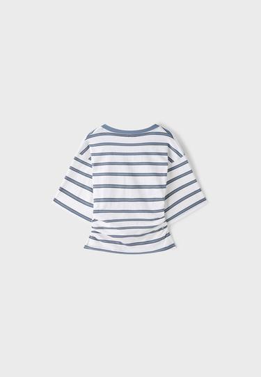 Striped V-neck kimono sleeve T-shirt — Sky blue 8