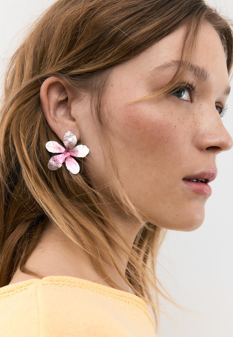 Stradivarius Σκουλαρίκια Διπλόχρωμο Λουλούδι Γκρι Os φωτογραφία