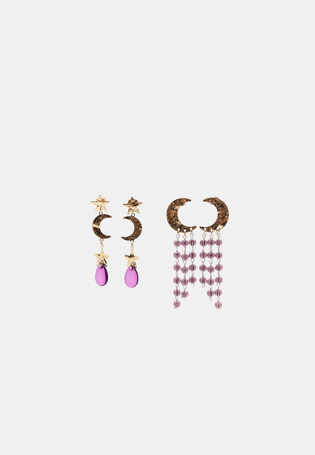 Set 2 pendientes largos abalorios y luna