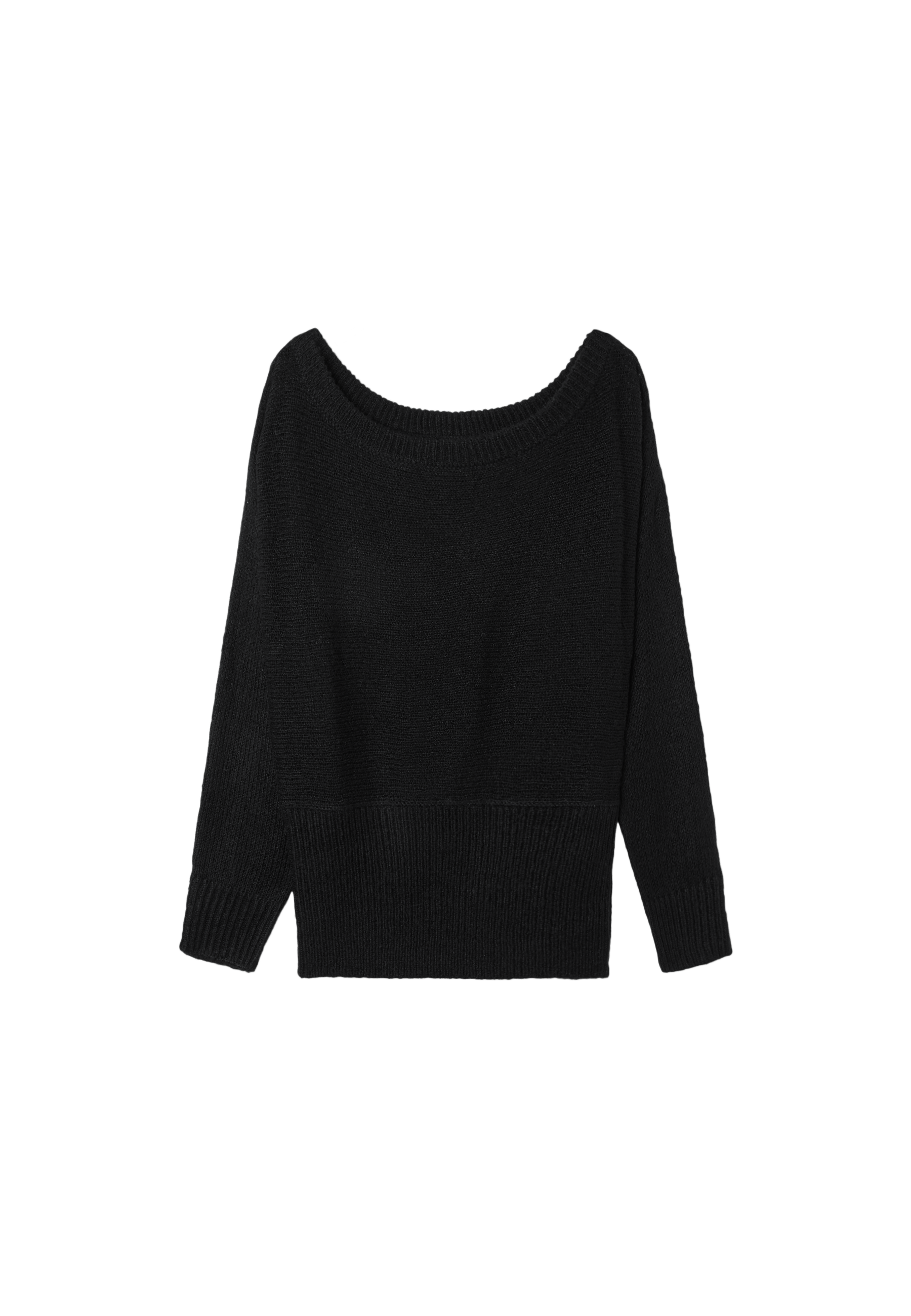 Boat neck waistband jumper — Black