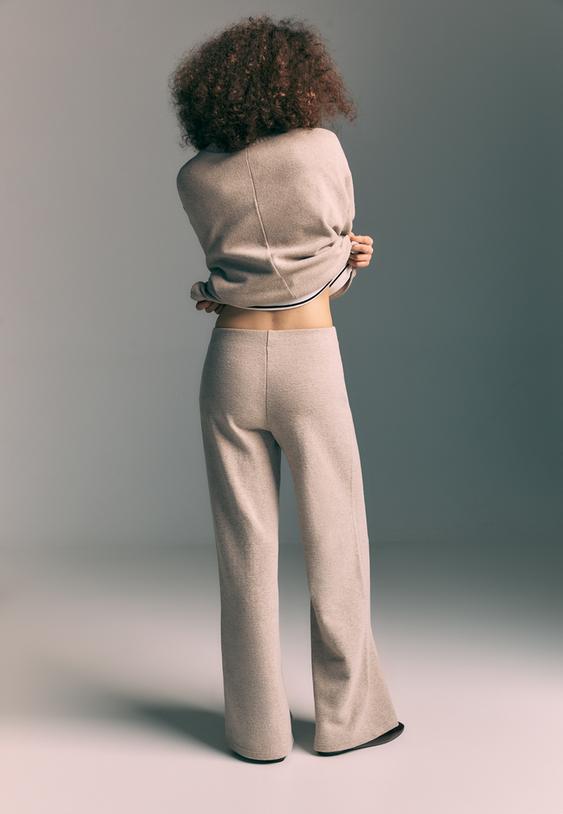 Stradivarius Knit Trousers With Seam Detail Beige Melange Xl