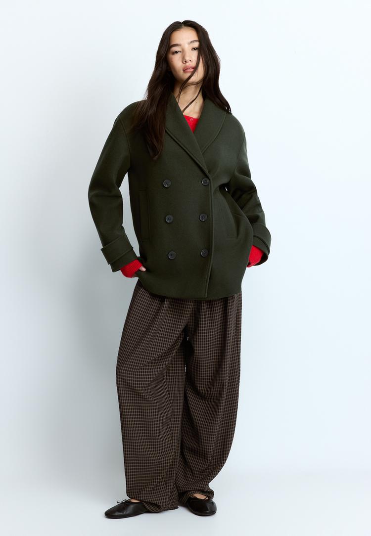 Stradivarius Kort Kappa Med Sjalkrage Khaki M