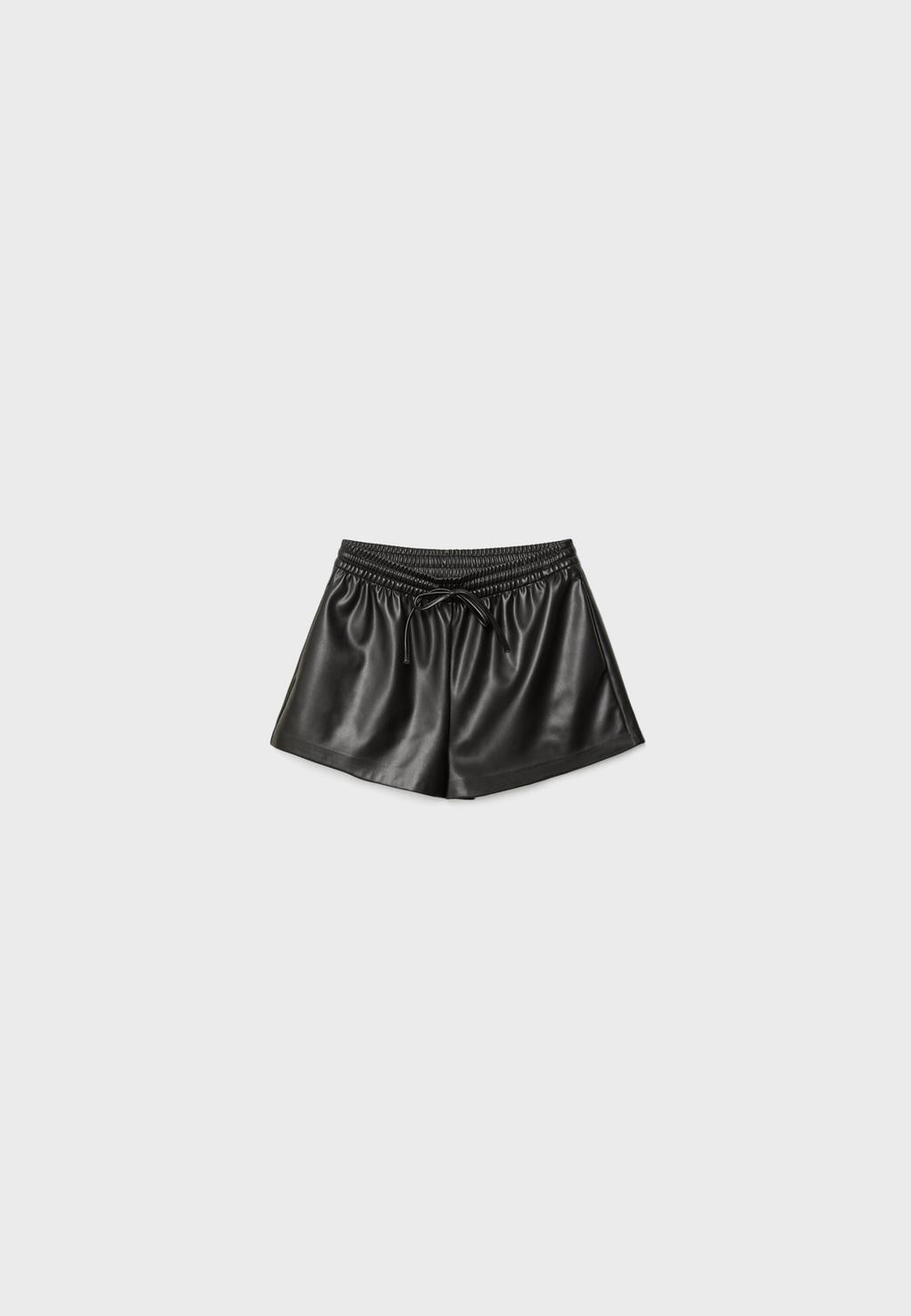 Leather effect shorts with drawstrings