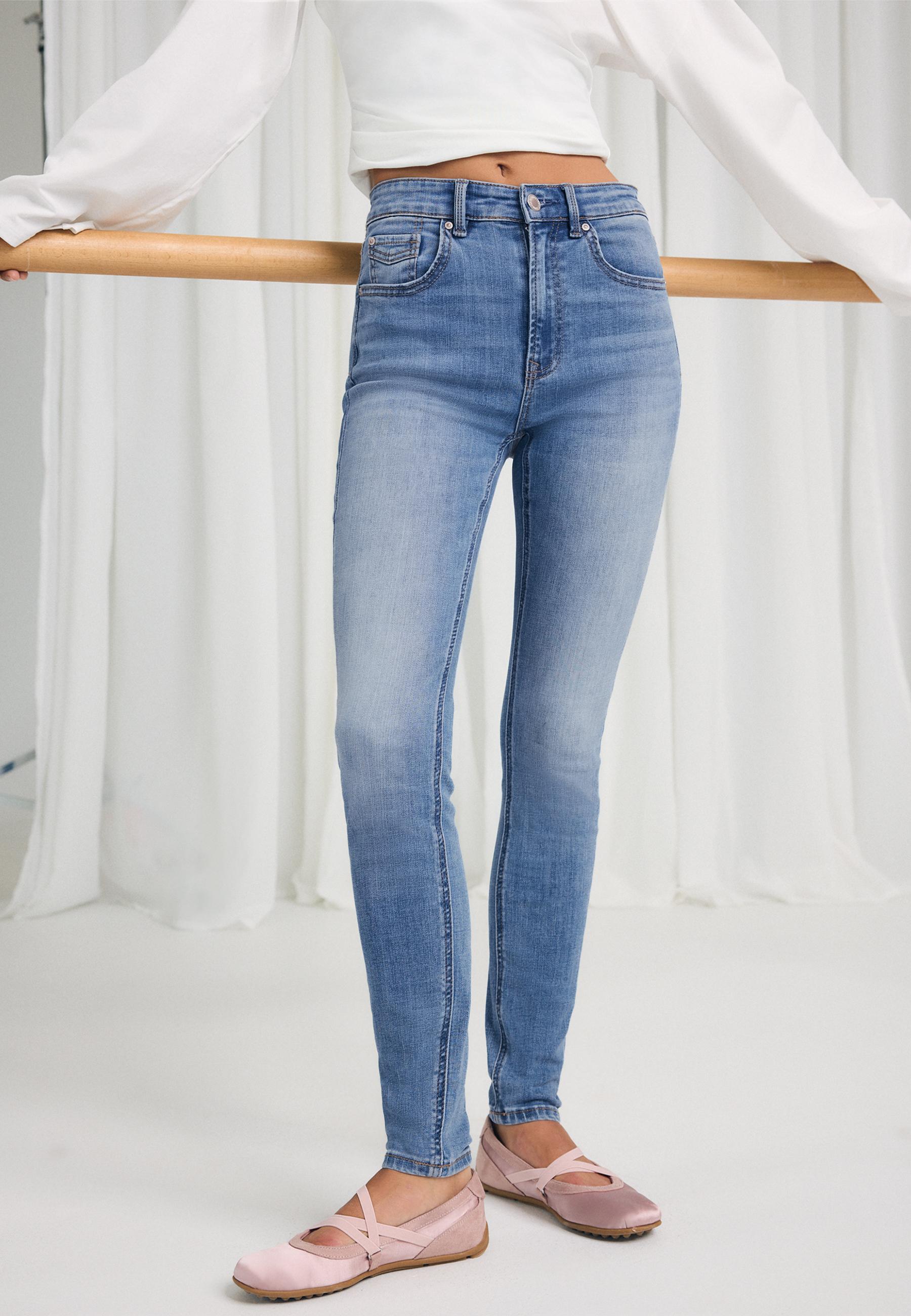 Stradivarius D07 Ψηλόμεσο Τζιν Παντελόνι Skinny Γαλάζιο 40