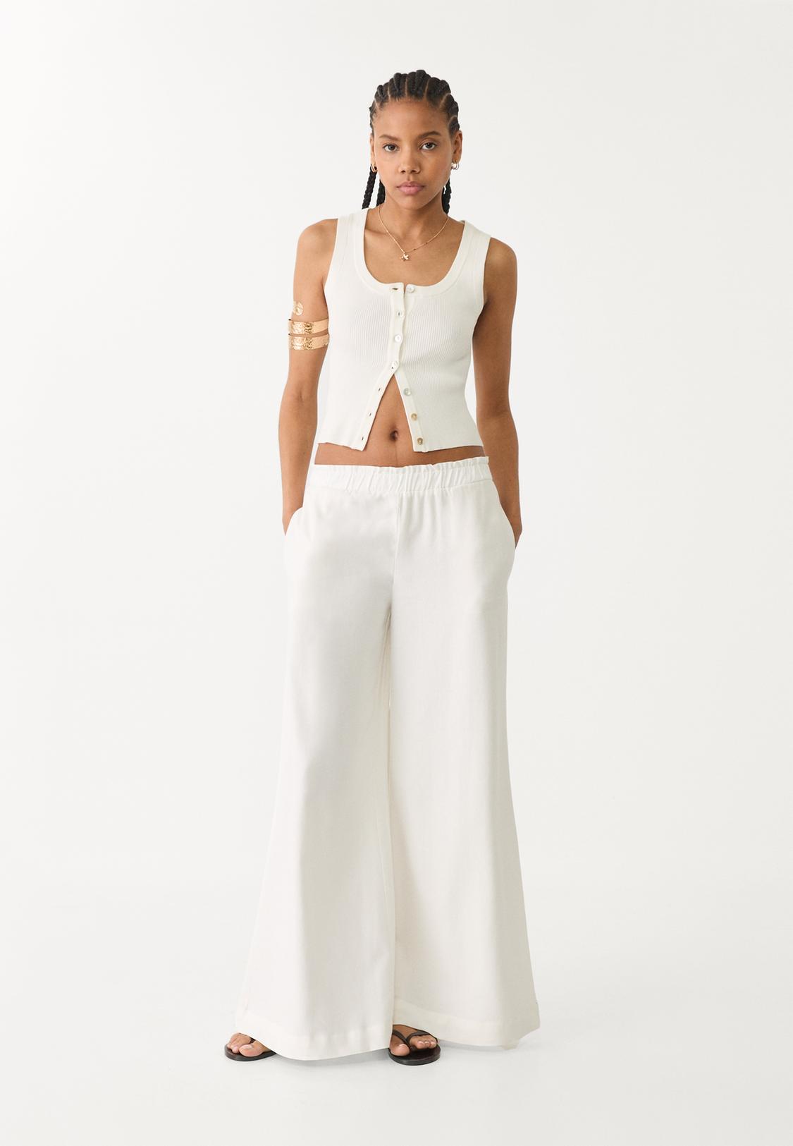 Flowing linen blend palazzo trousers Women's fashion