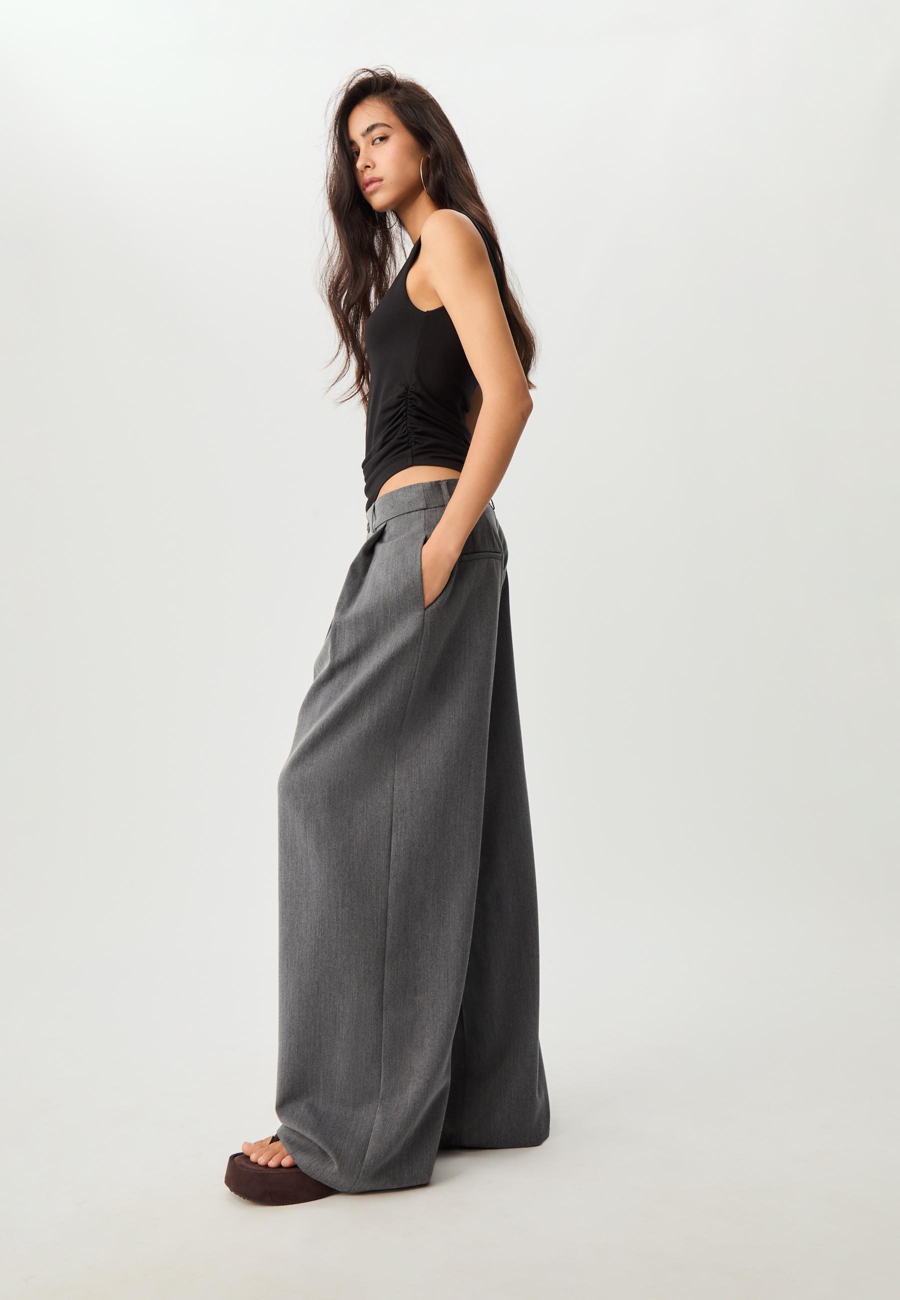 パンツ Straight-leg trousers with double dart detail WIDE LEG PANTS WITH DARTS - Mid-gray | ZARA United States