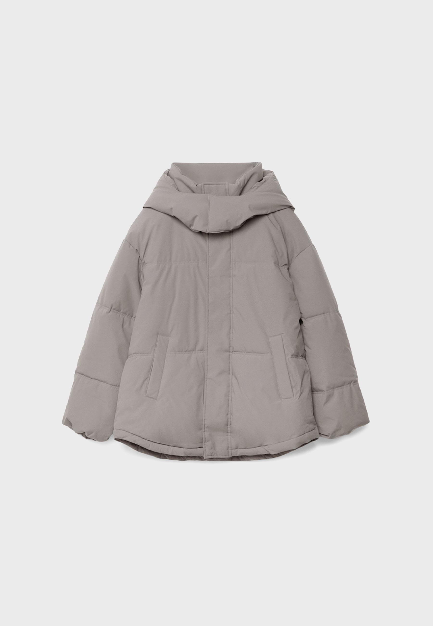 Oversize padded jacket with hood — Grey