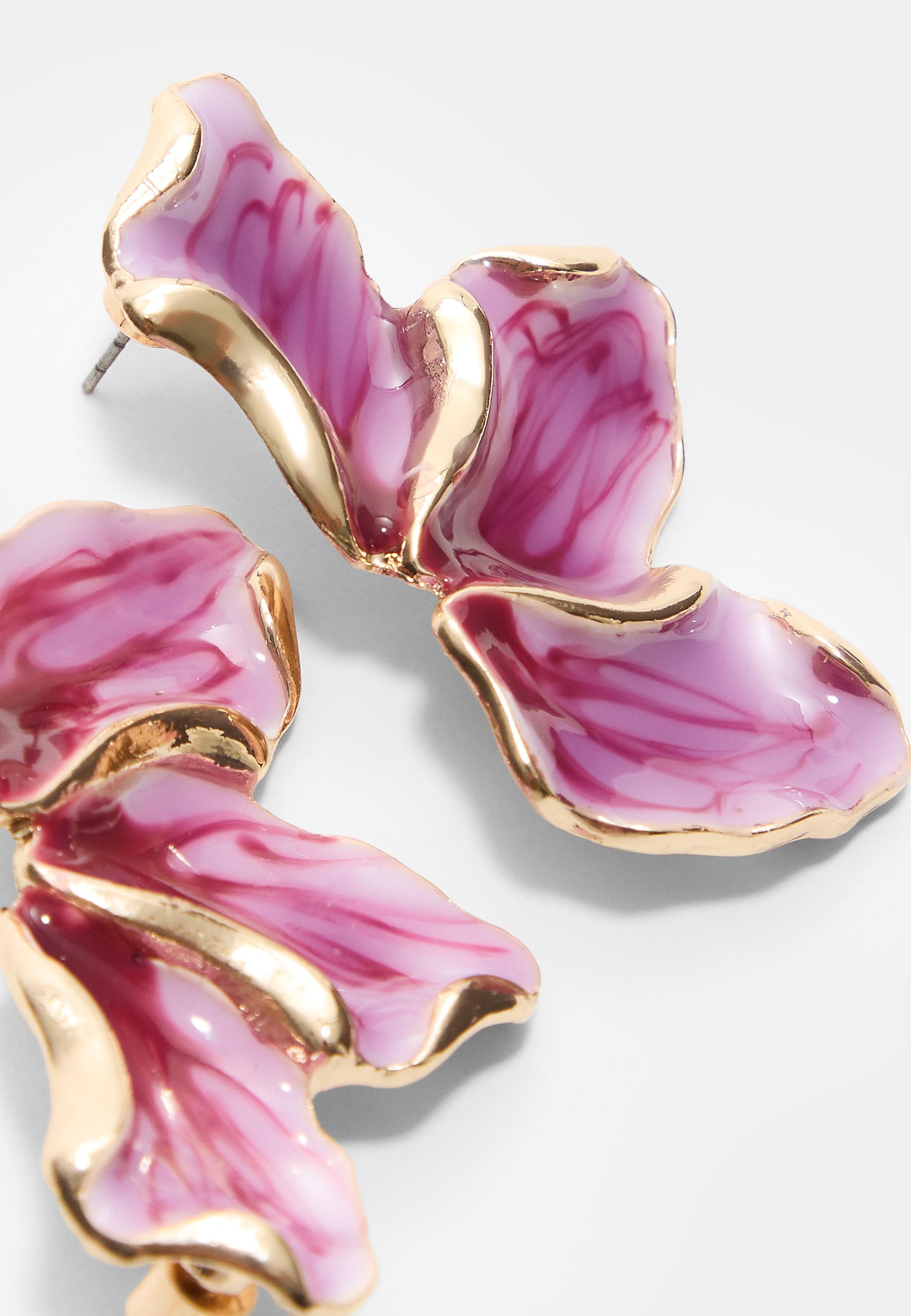 Enamelled fan earrings — Fuchsia