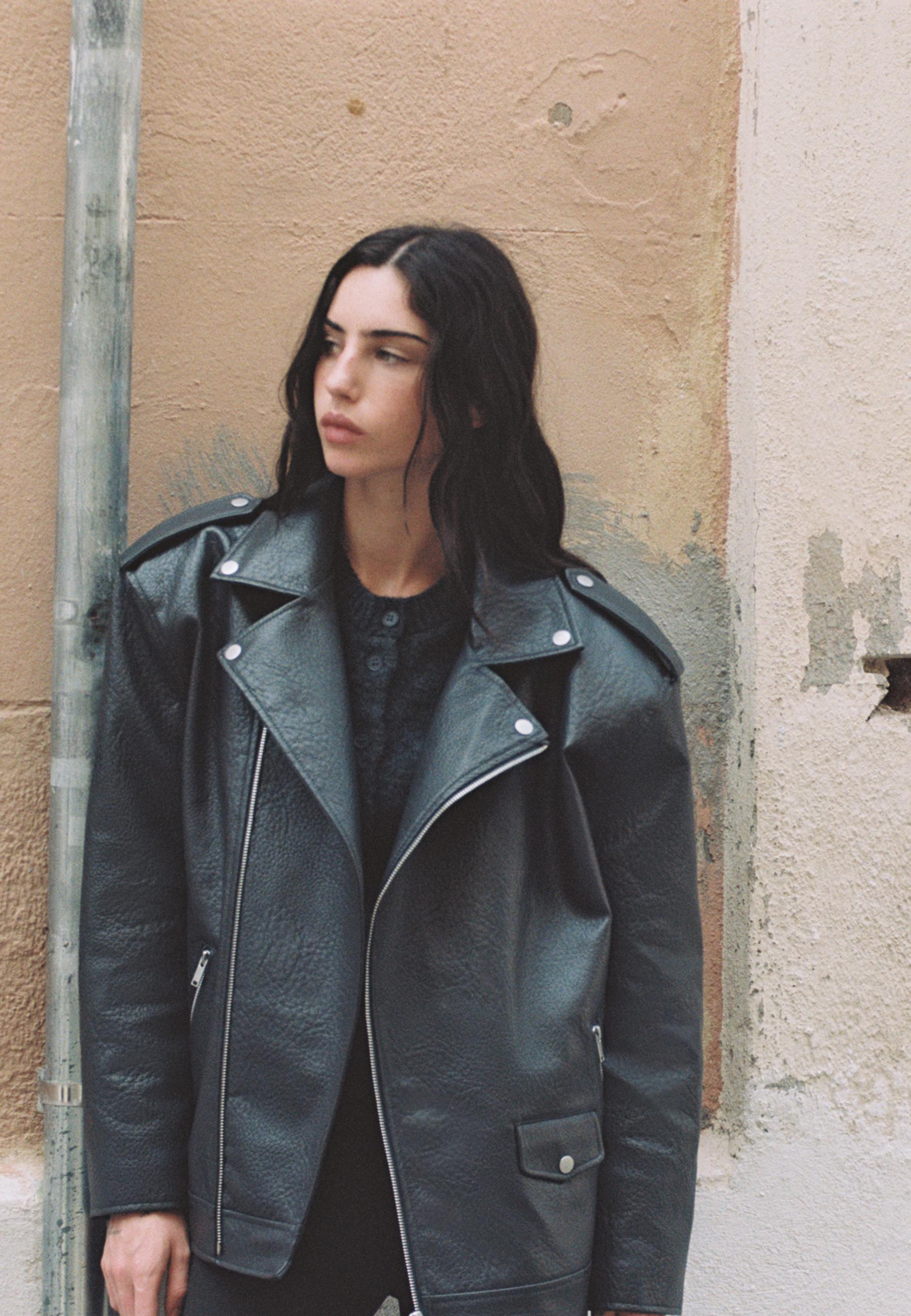 Leather effect biker jacket — Dark grey