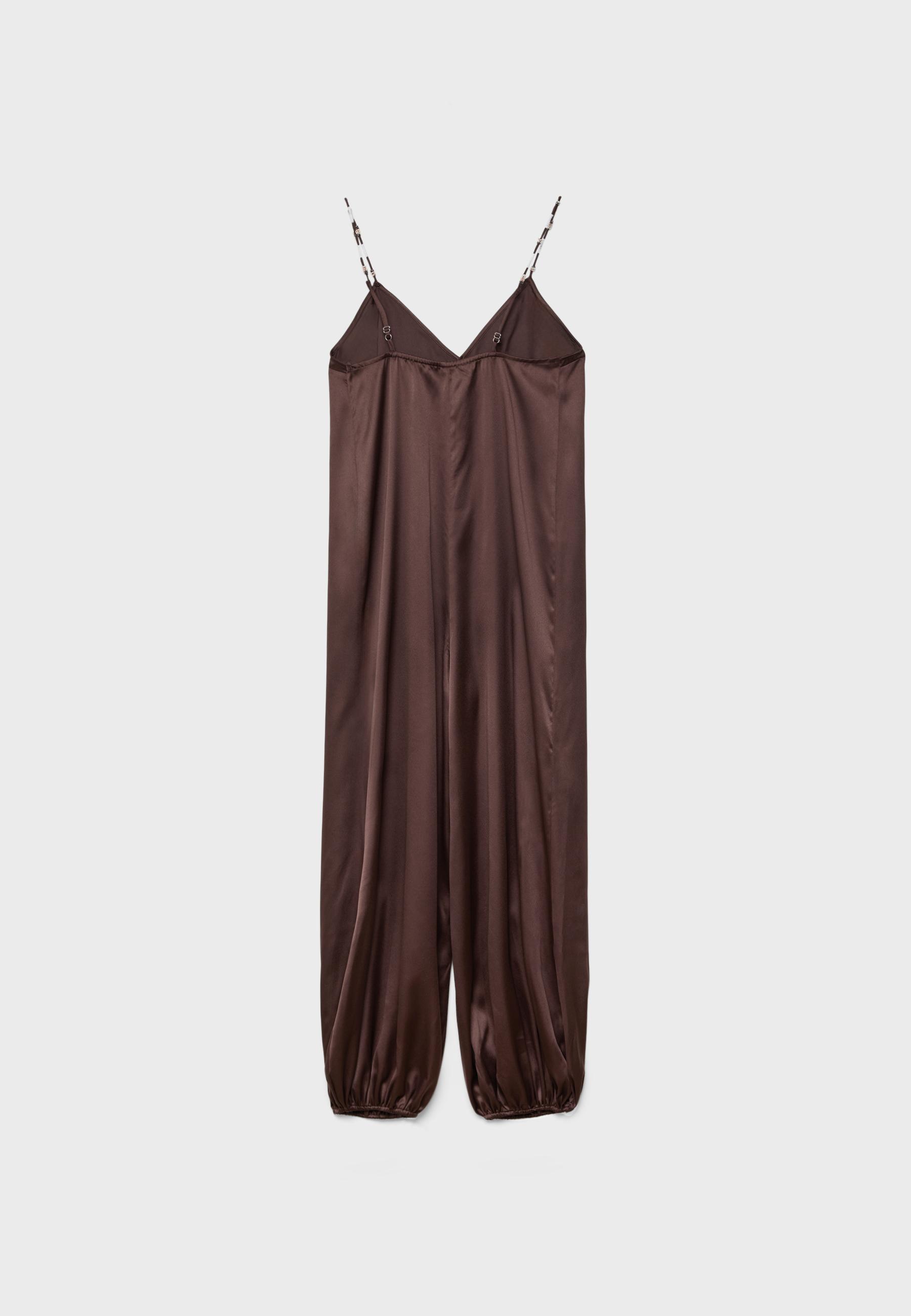 Beaded satin jumpsuit — Brown