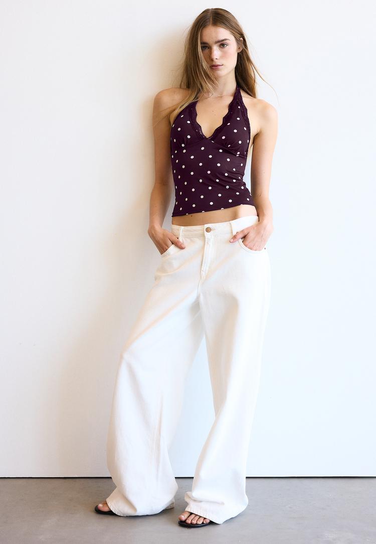 Neckholder-Top mit Spitze Violett M