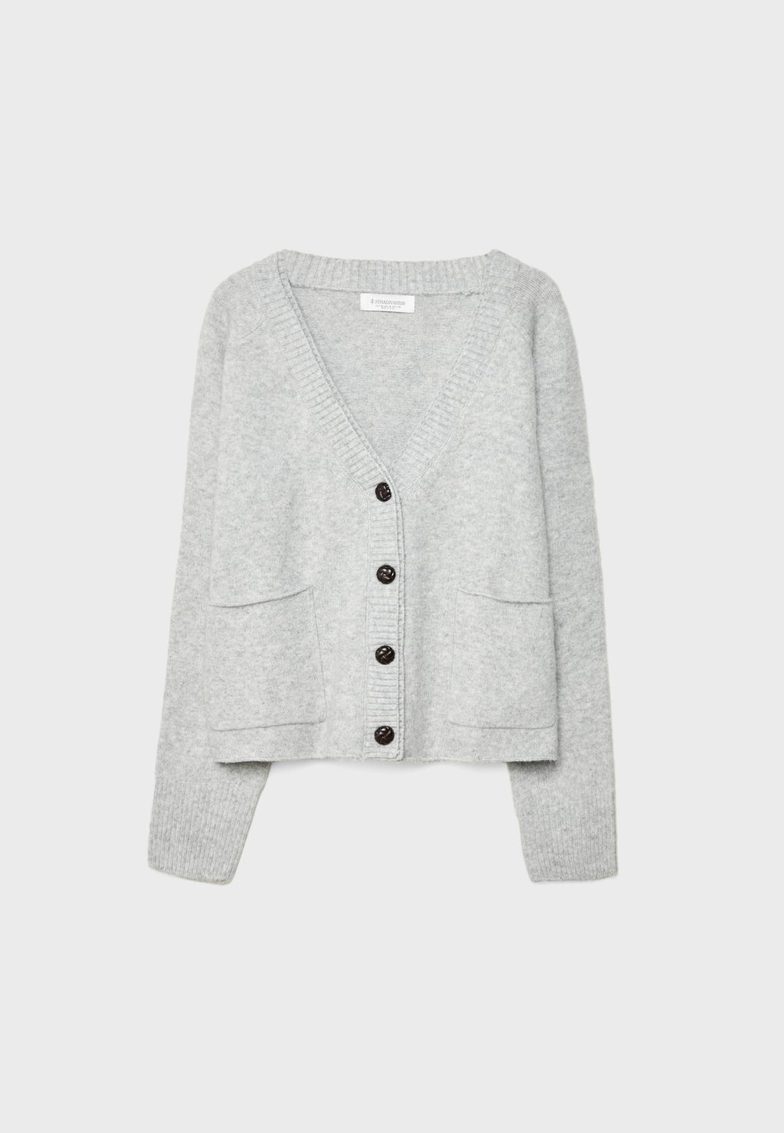 Knitted Jacket with Double Collar Detail Women's fashion