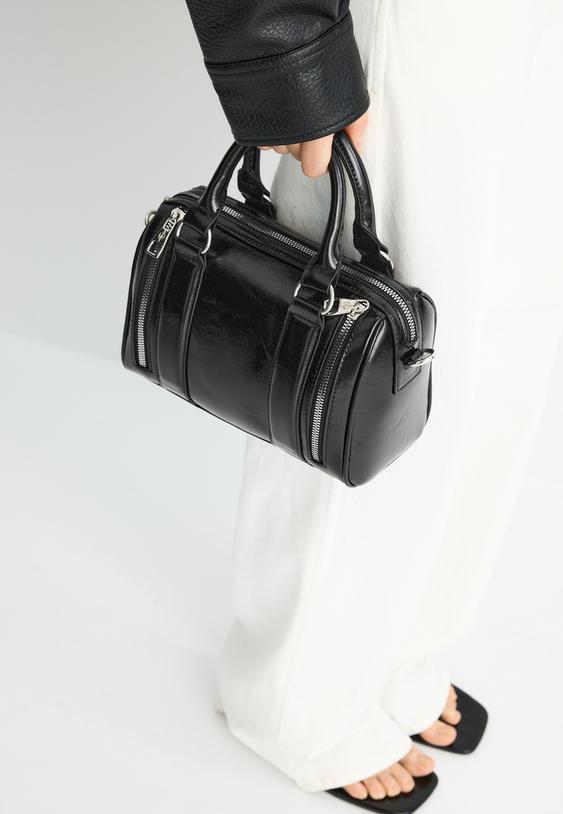 Stradivarius Sac Similicuir À Fermetures Éclair Noir Os