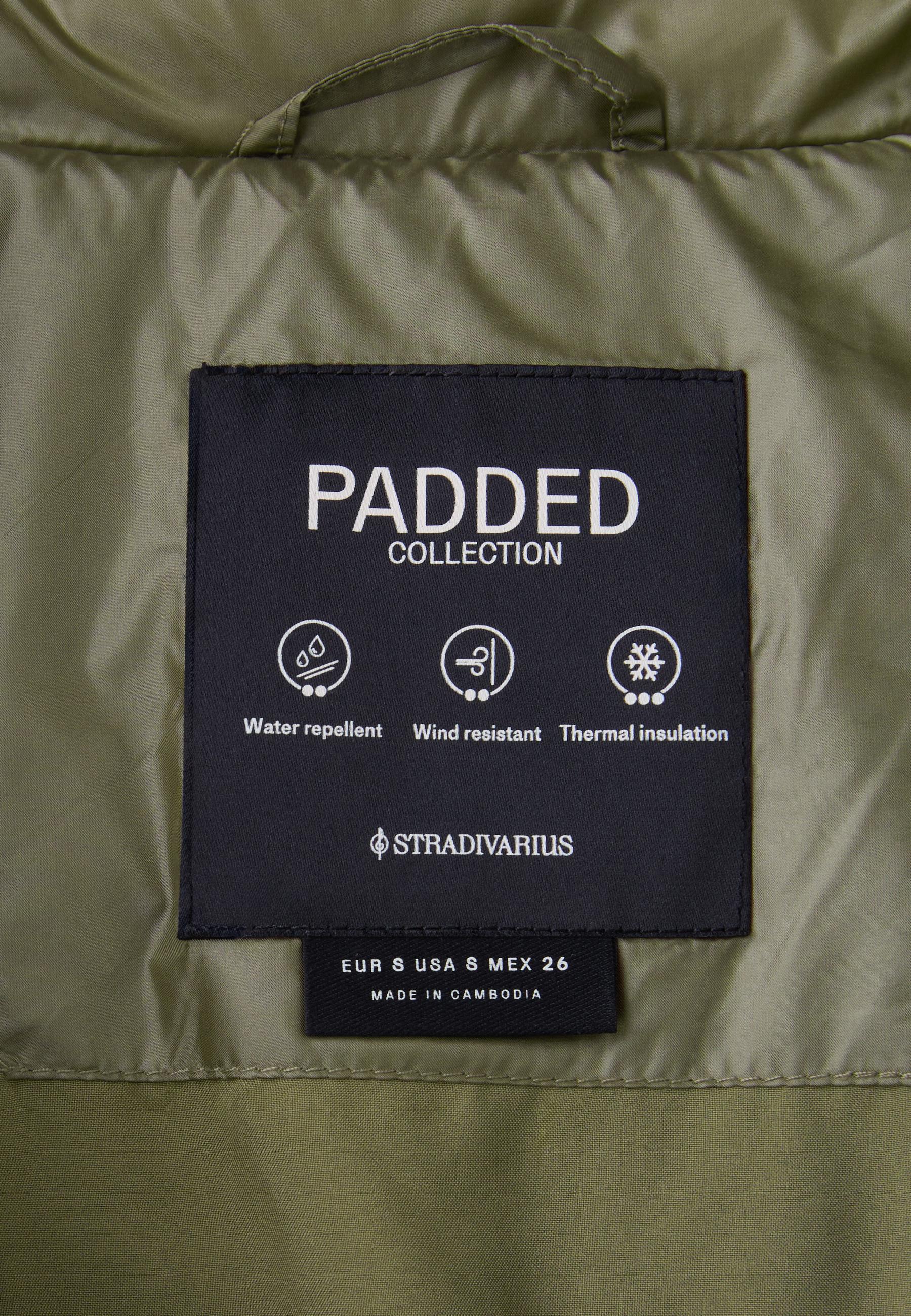 Glossy high-neck cropped puffer jacket — Khaki