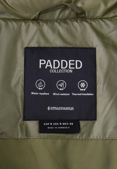 Shiny high neck cropped puffer jacket — Khaki 10