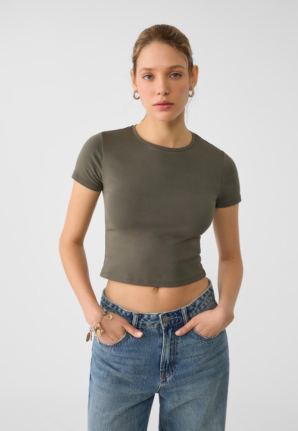 Cropped cotton T-shirt