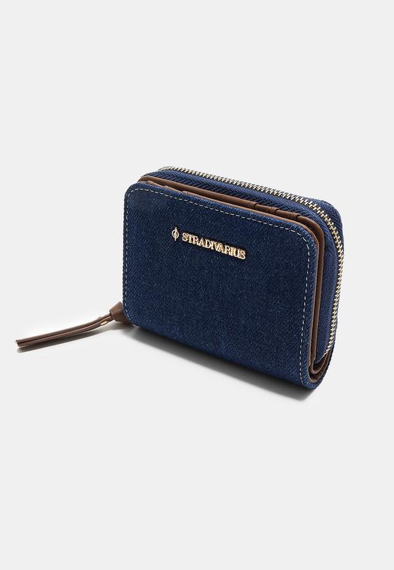 Stradivarius Denim Purse With Zip Medium Blue Denim Os