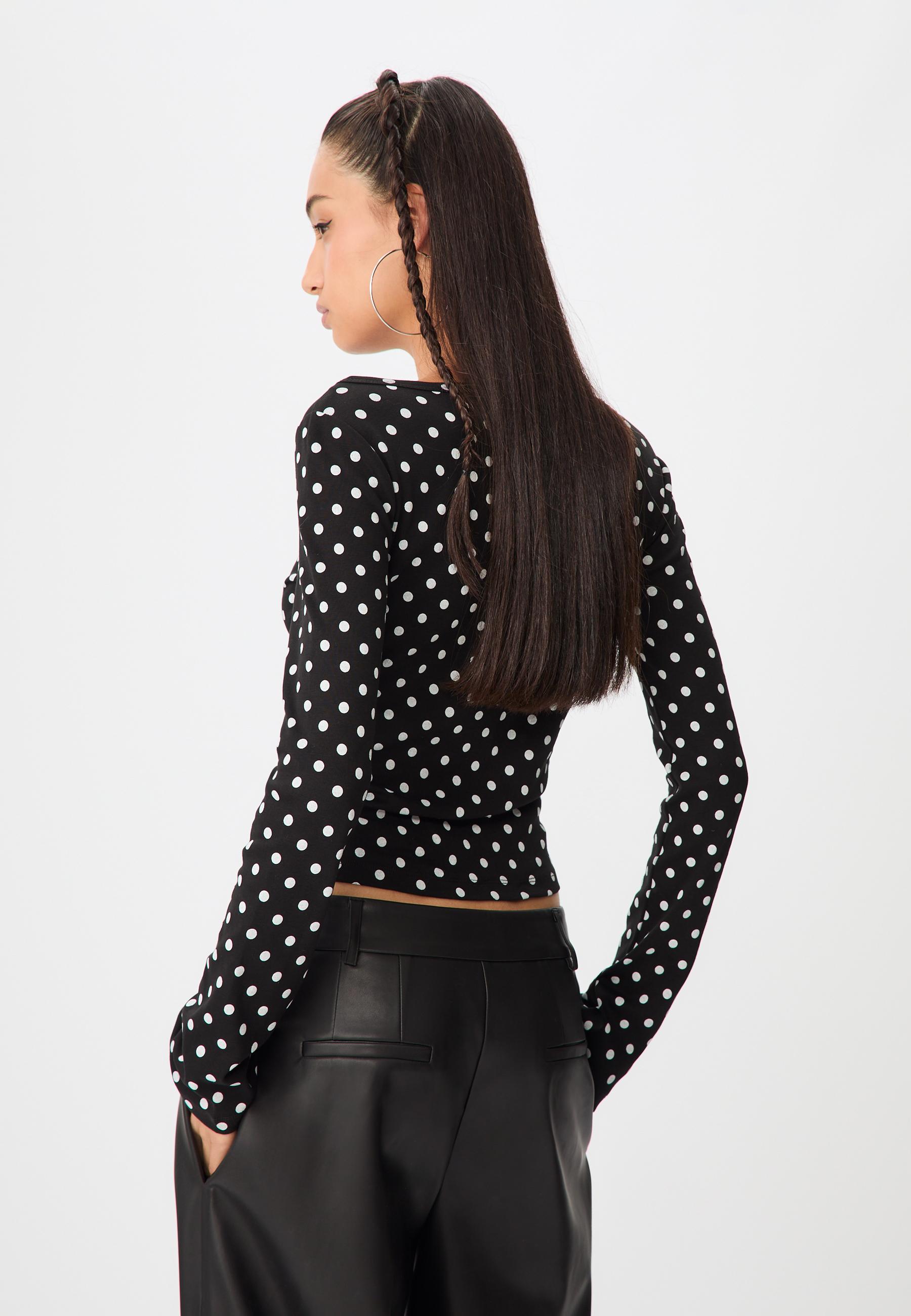 Polka dot placement print boat neck T-shirt - Women's fashion