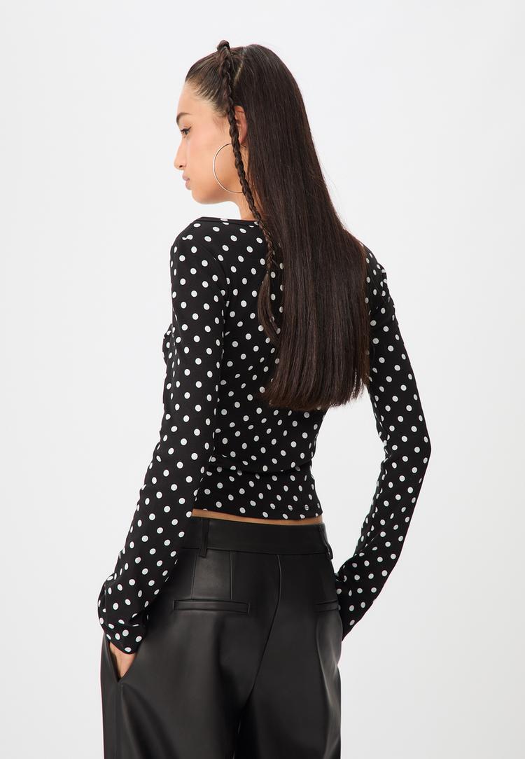 polka dot placement print boat neck t shirt