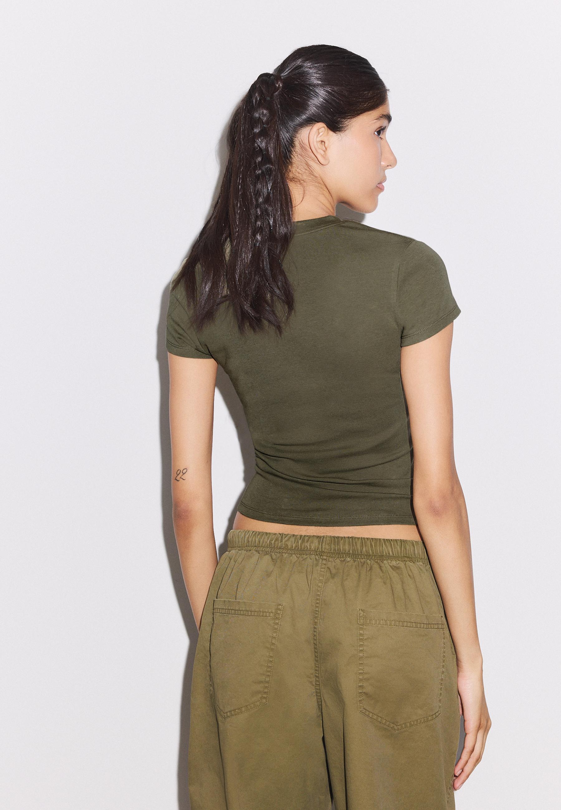 Basic round neck short sleeve T-shirt — Khaki
