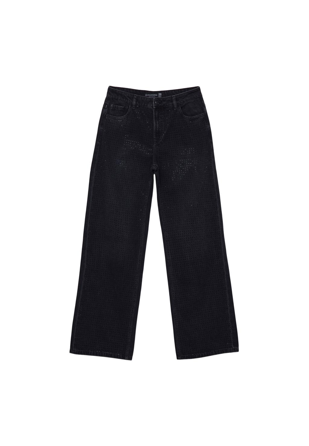 Straight-fit jeans with rhinestones