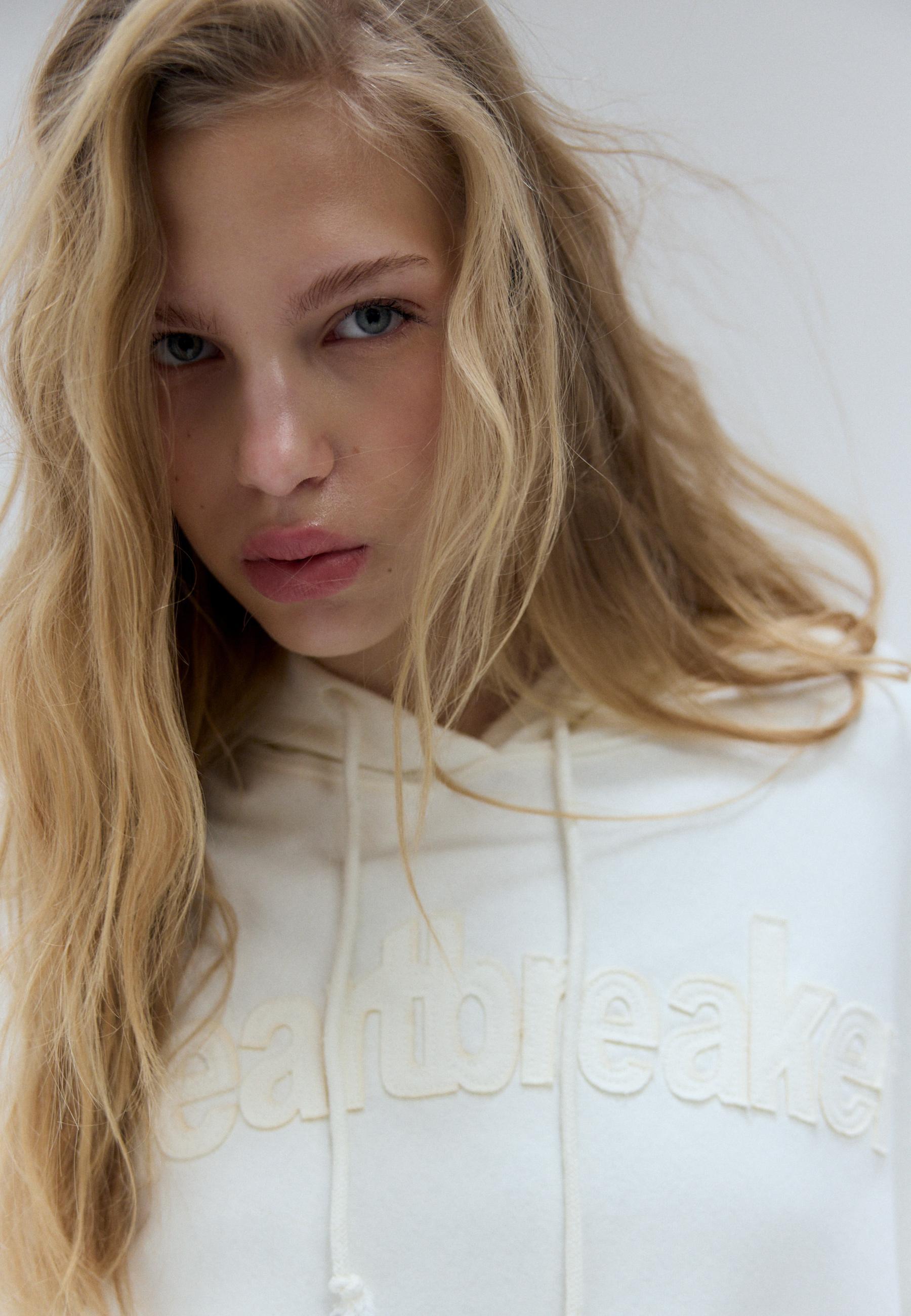 Studded Embroidered Hooded Sweatshirt — Ecru