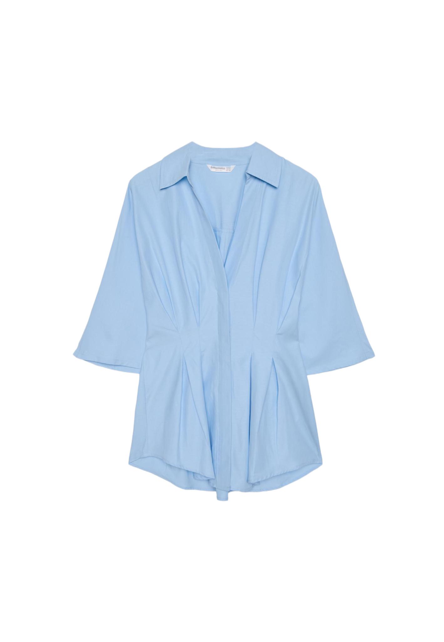 Fitted kimono sleeve shirt with pleats — Sky blue